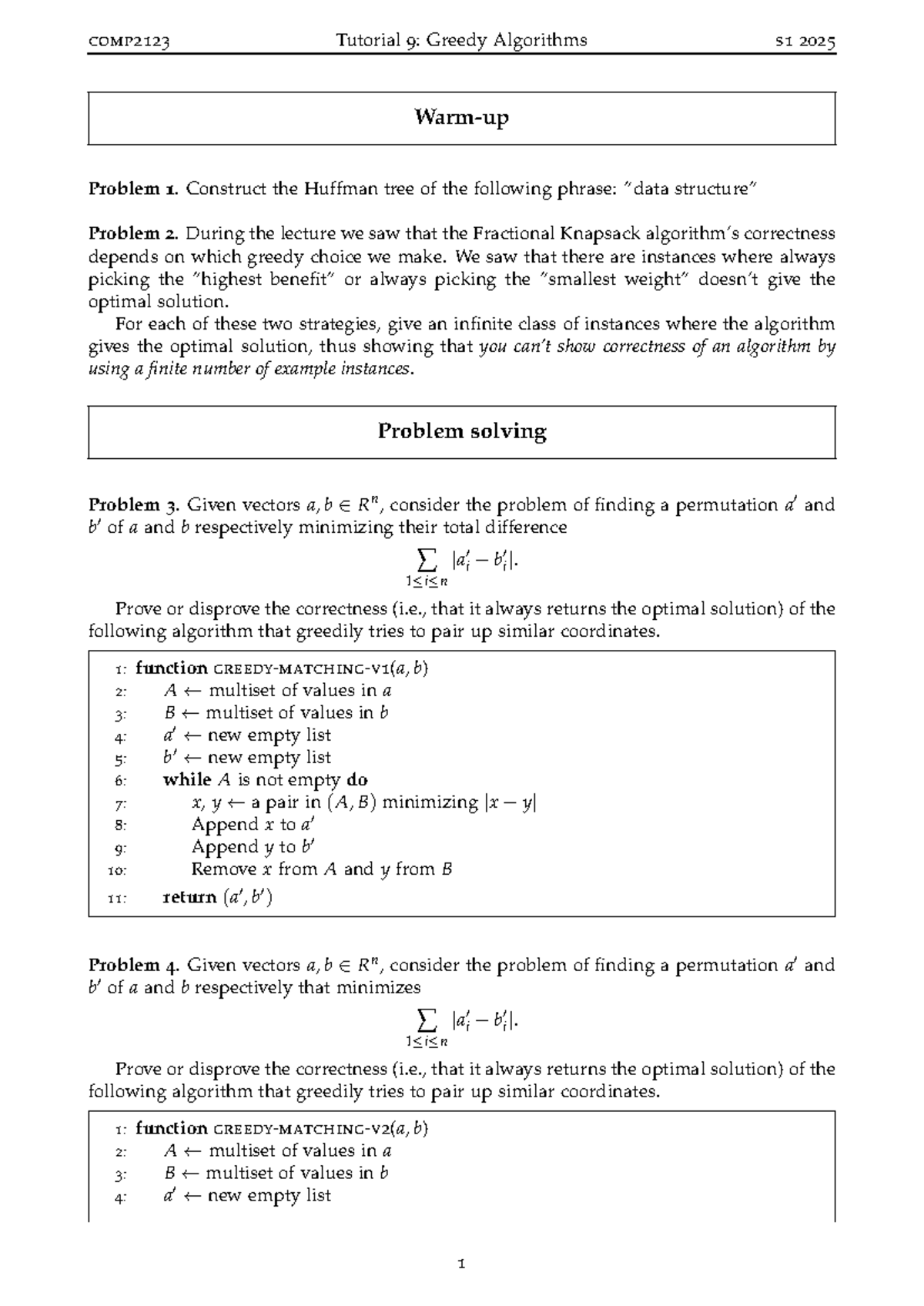 COMP2123 Tutorial 9: Exploring Greedy Algorithms in Depth - Studocu