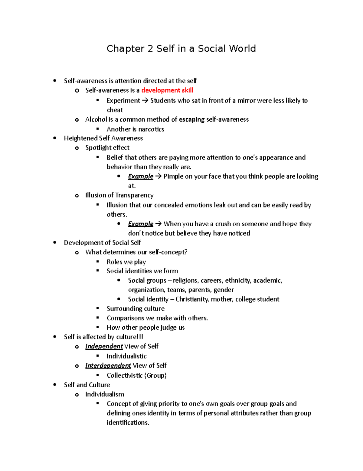 PSY101 Chapter 2 Lecture Notes: The Self in a Social World - Studocu