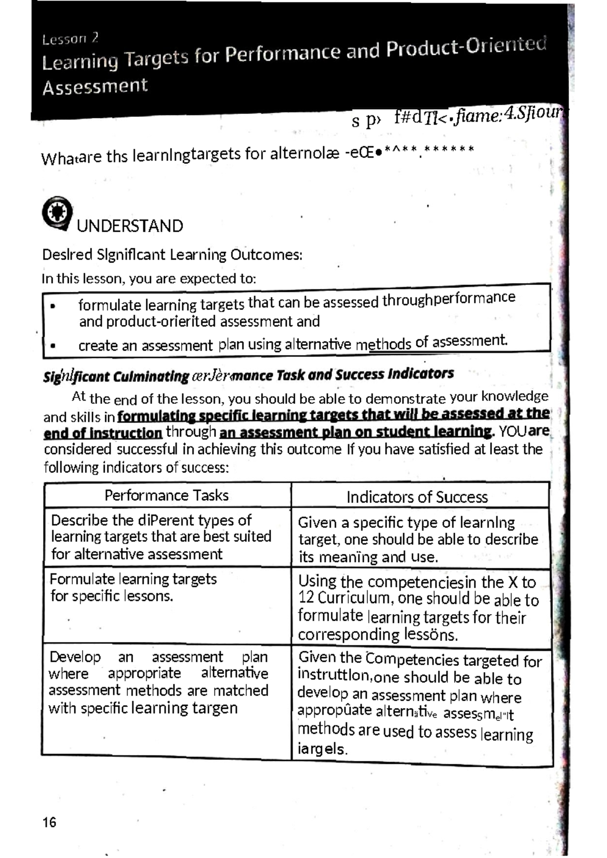Lesson 2: Learning Targets for Alternative Assessment (EDU 101) - Studocu
