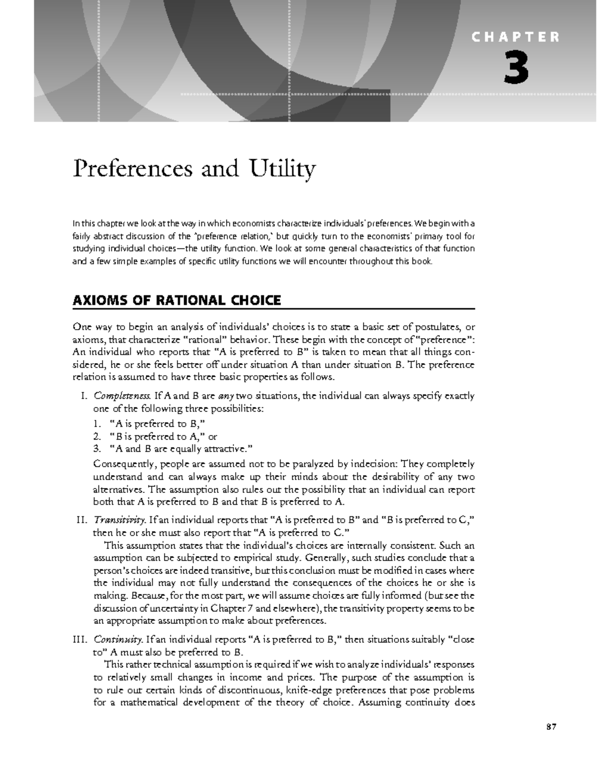 Microeconomic Theory: Chapter 3 - Preferences and Utility Analysis ...