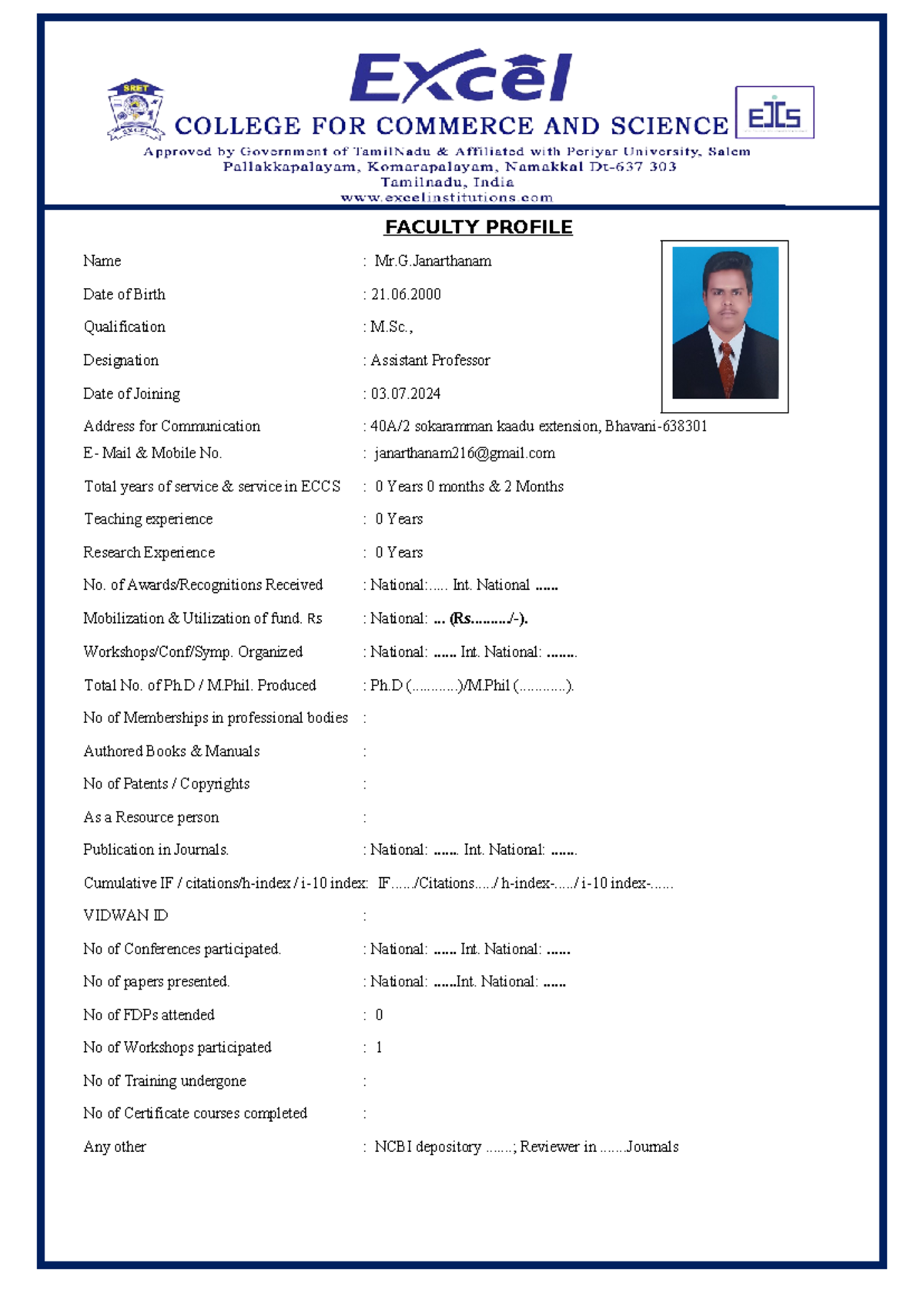 Faculty Profile of Mr. G - Assistant Professor Notes - Studocu