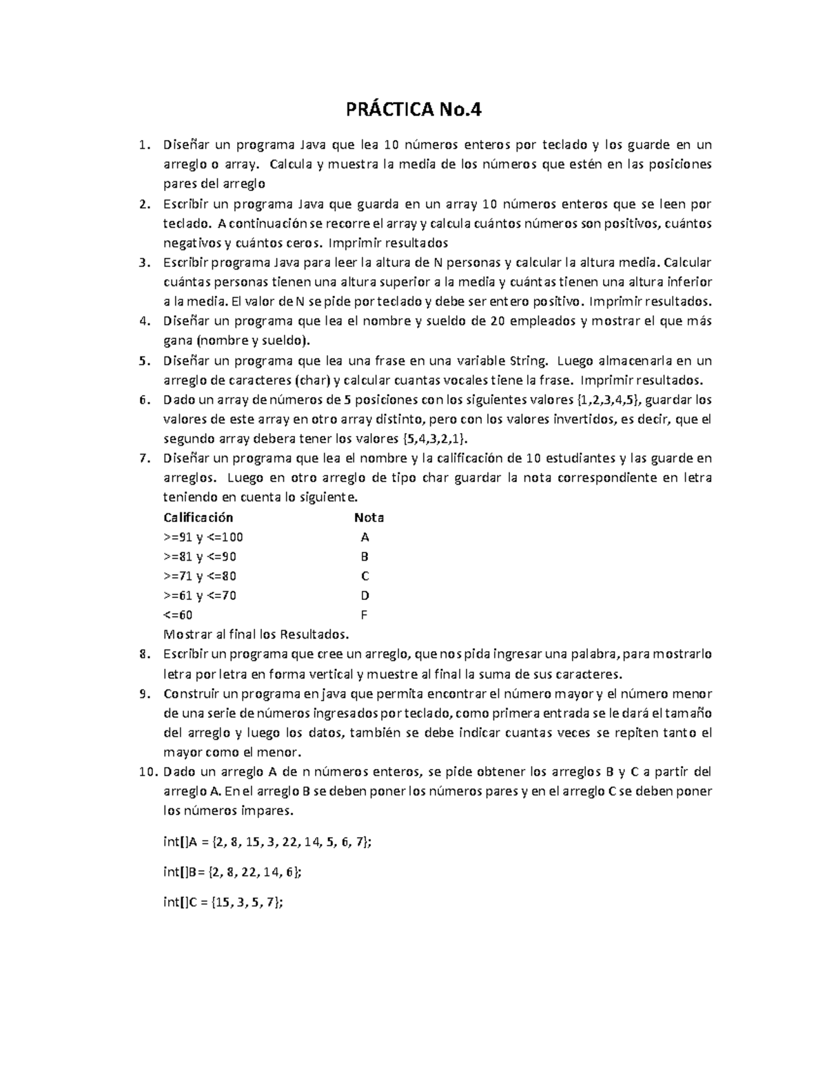 Práctica No.4: Programación Java - Ejercicios de Arreglos y Cálculos ...