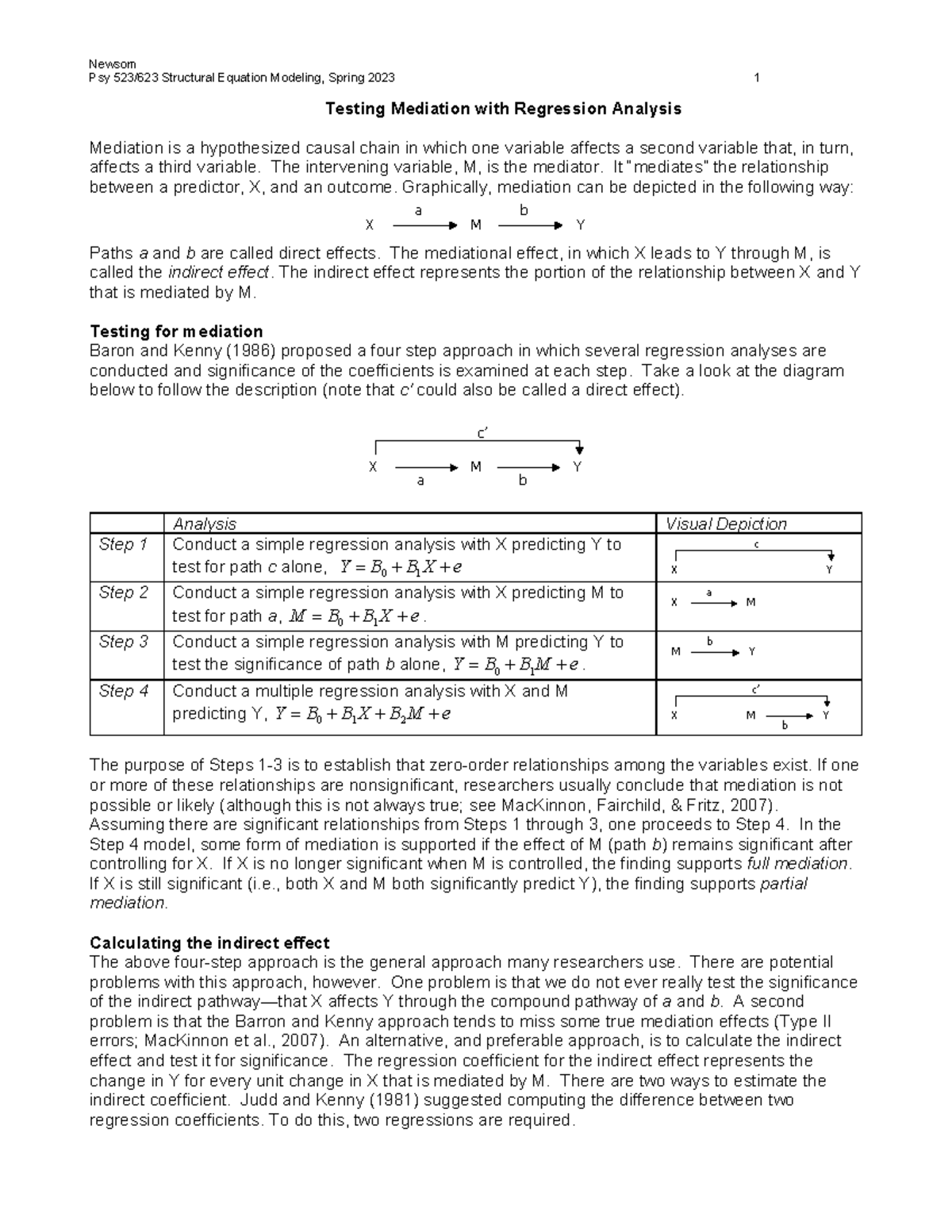 Psy 523/623 Mediation Testing in Structural Equation Modeling - Studocu