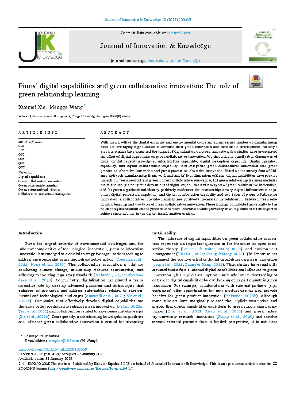Digital Capabilities and Green Collaborative Innovation: Insights from ...