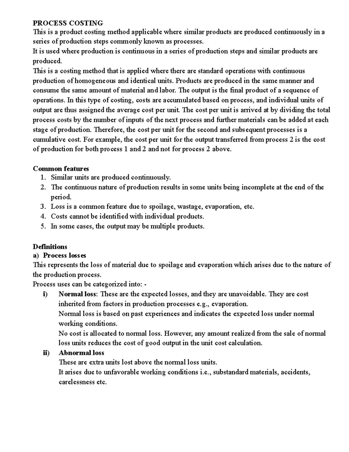 Process Costing Losses: Assessment of Normal and Abnormal Losses - Studocu