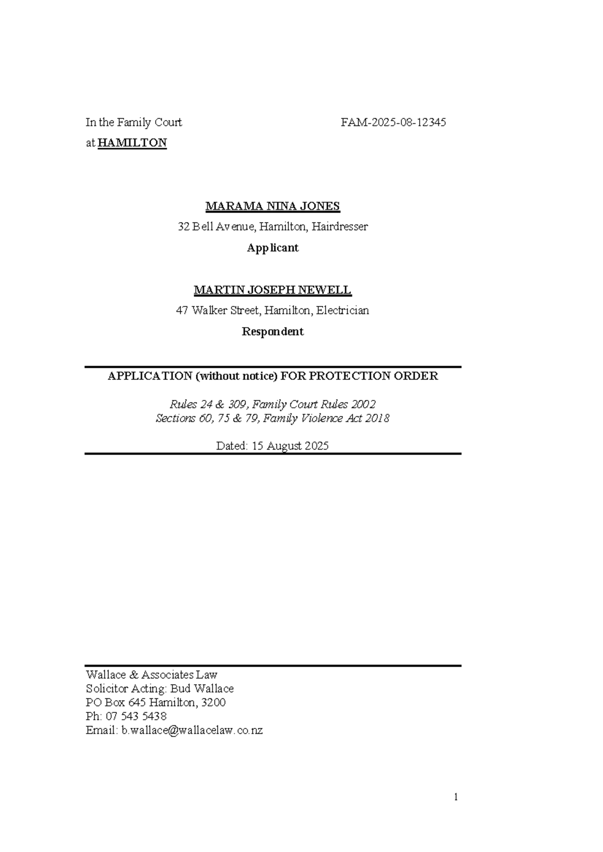 Family Law Assignment 25: Application for Protection Order - Studocu