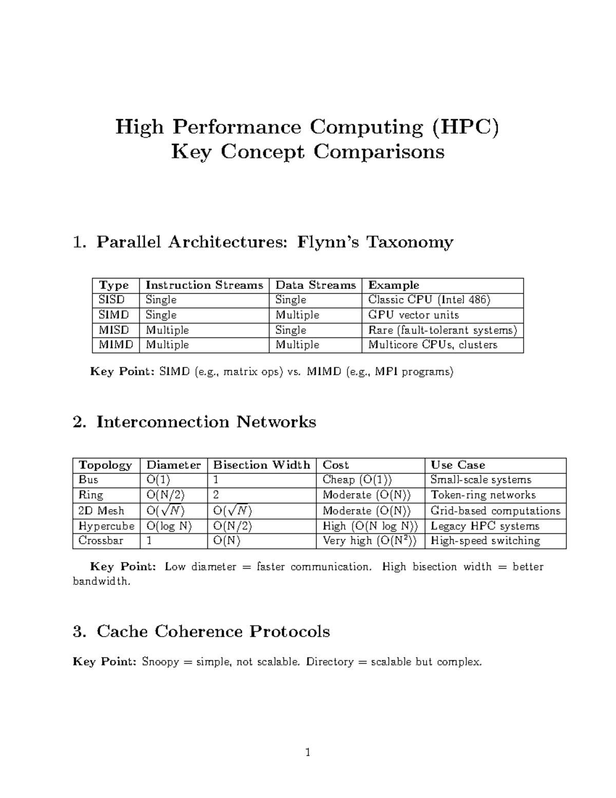 HPC Key Concept Comparisons: Parallel Architectures & Networks - Studocu