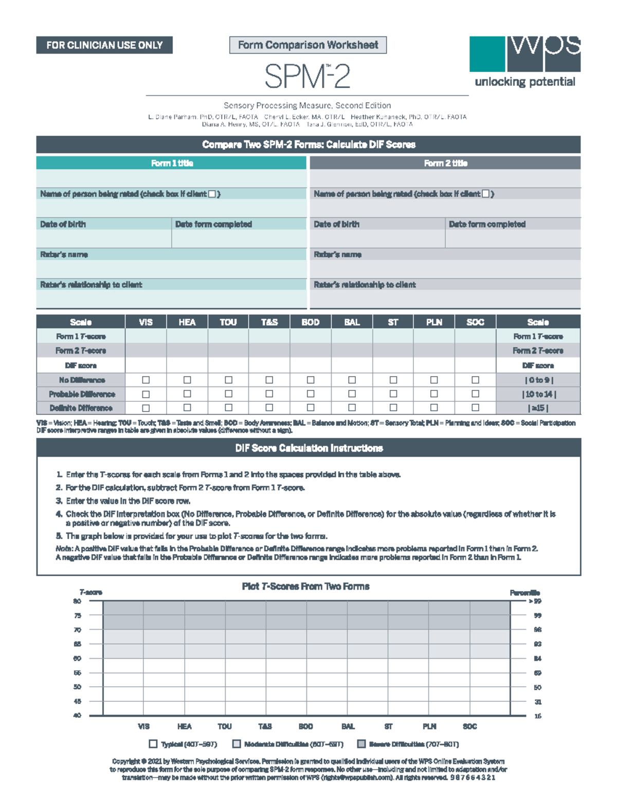 00spm2 - Form Comparison Worksheet for Sensory Processing Measures ...