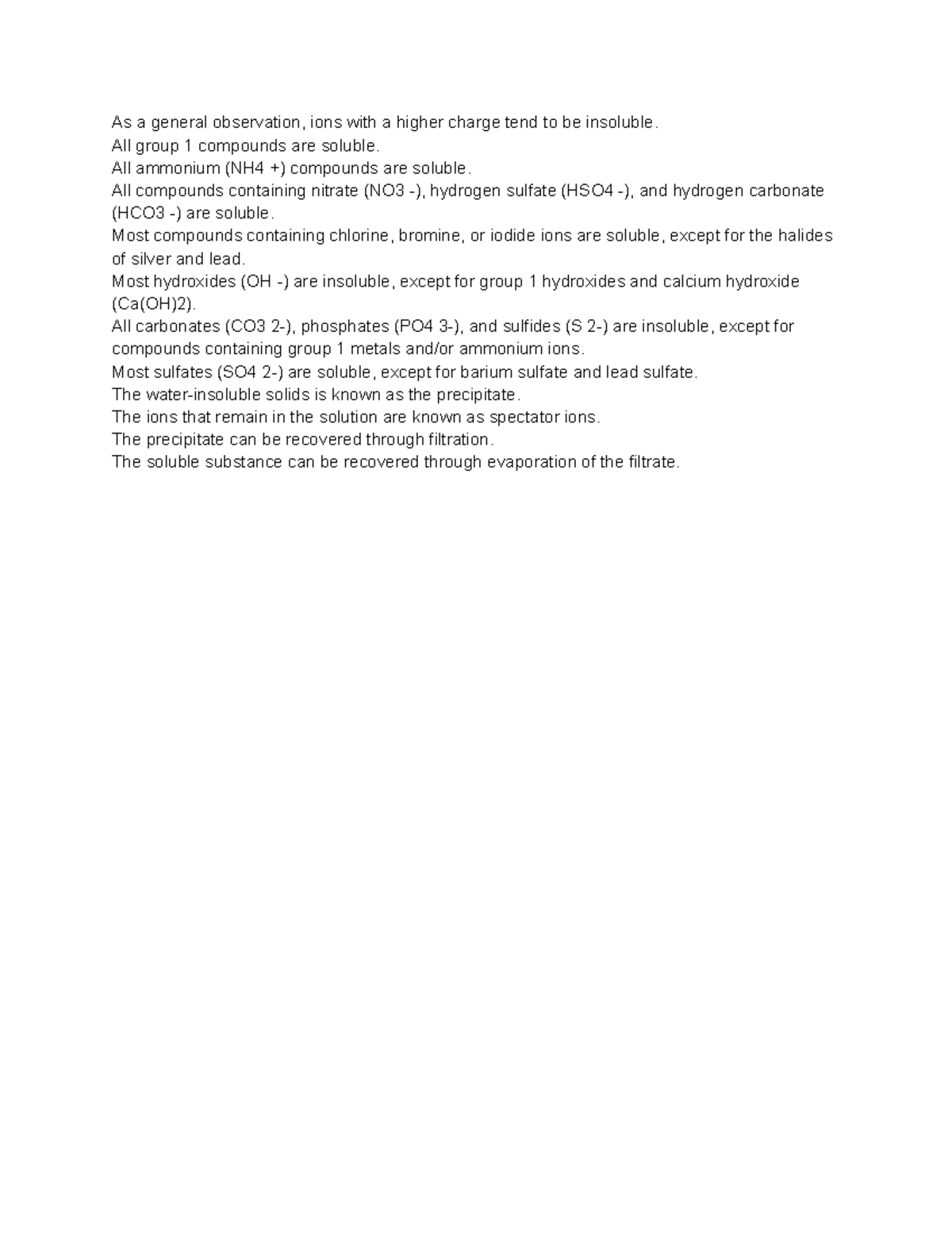 Solubility Rules Notes - Chemistry 101 - Studocu