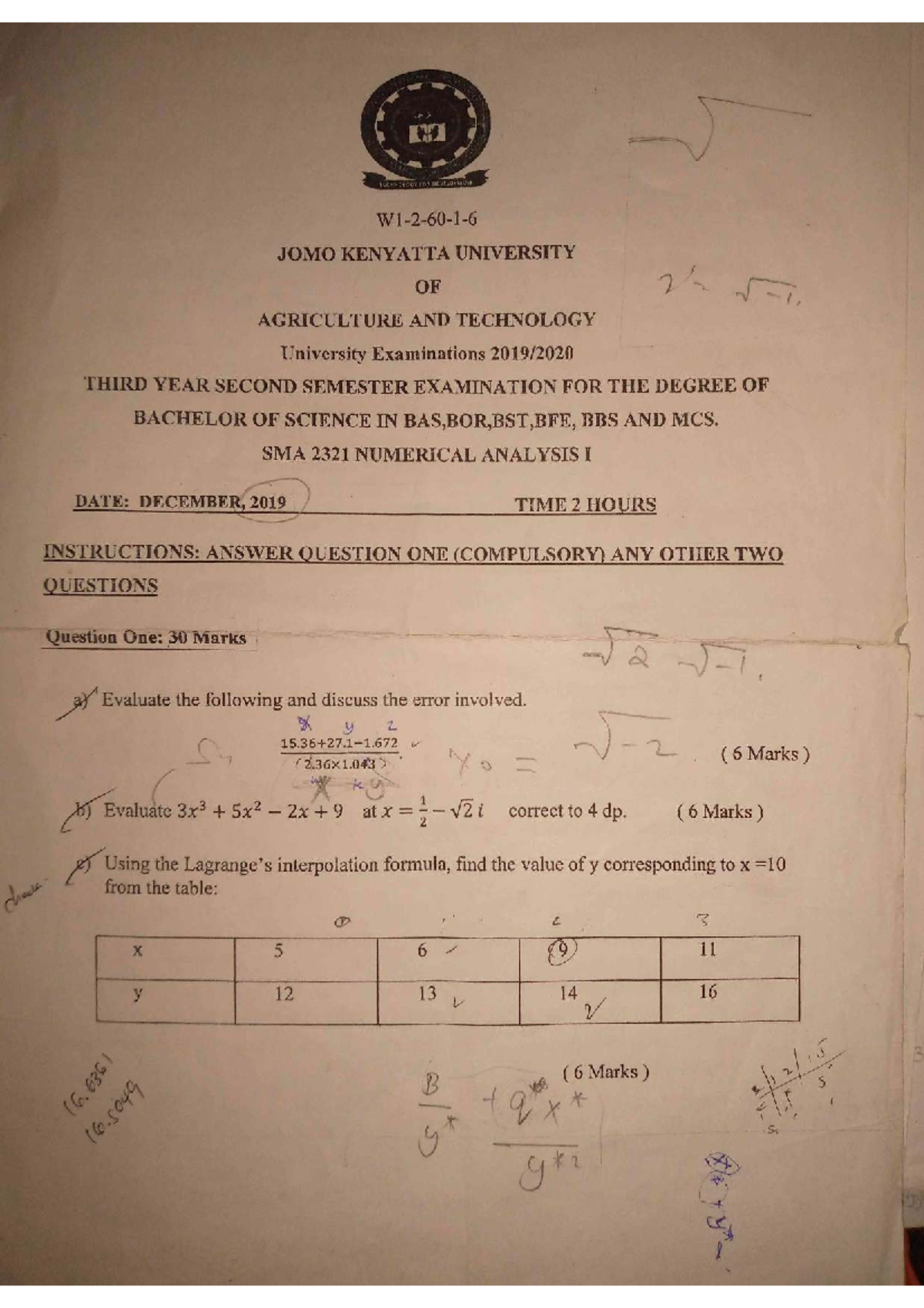 2023 SMA 2321 Numerical Analysis I Exam Paper - Studocu