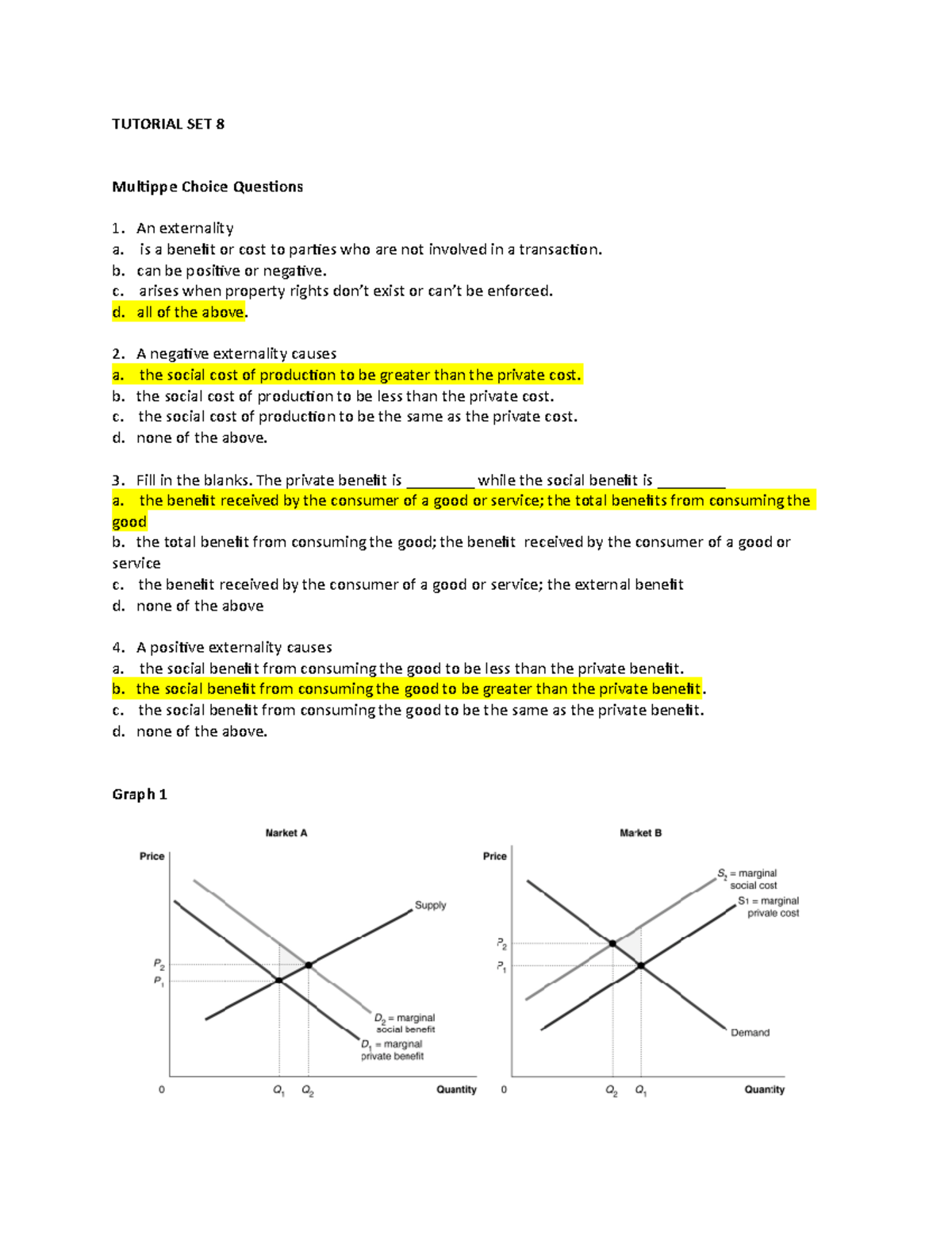 Tutorial SET 8 - Externalities & Market Inefficiencies Solutions - Studocu