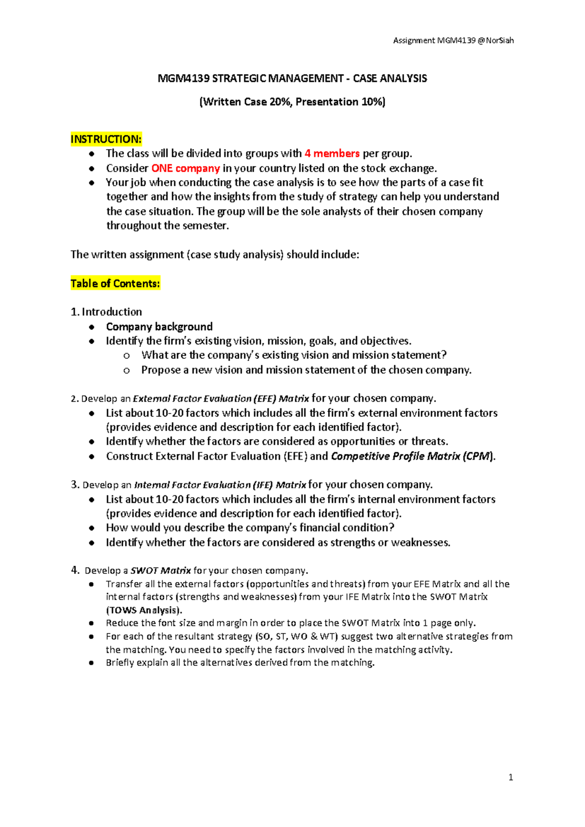 MGM4139 Strategic Management Case Study Group Assignment - Studocu