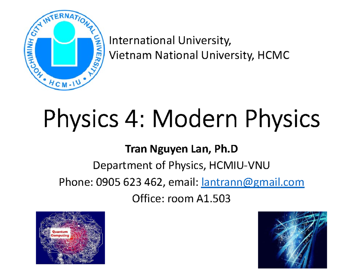Phys4 - Week 01: Intro to Modern Physics Course Overview and Prep - Studocu