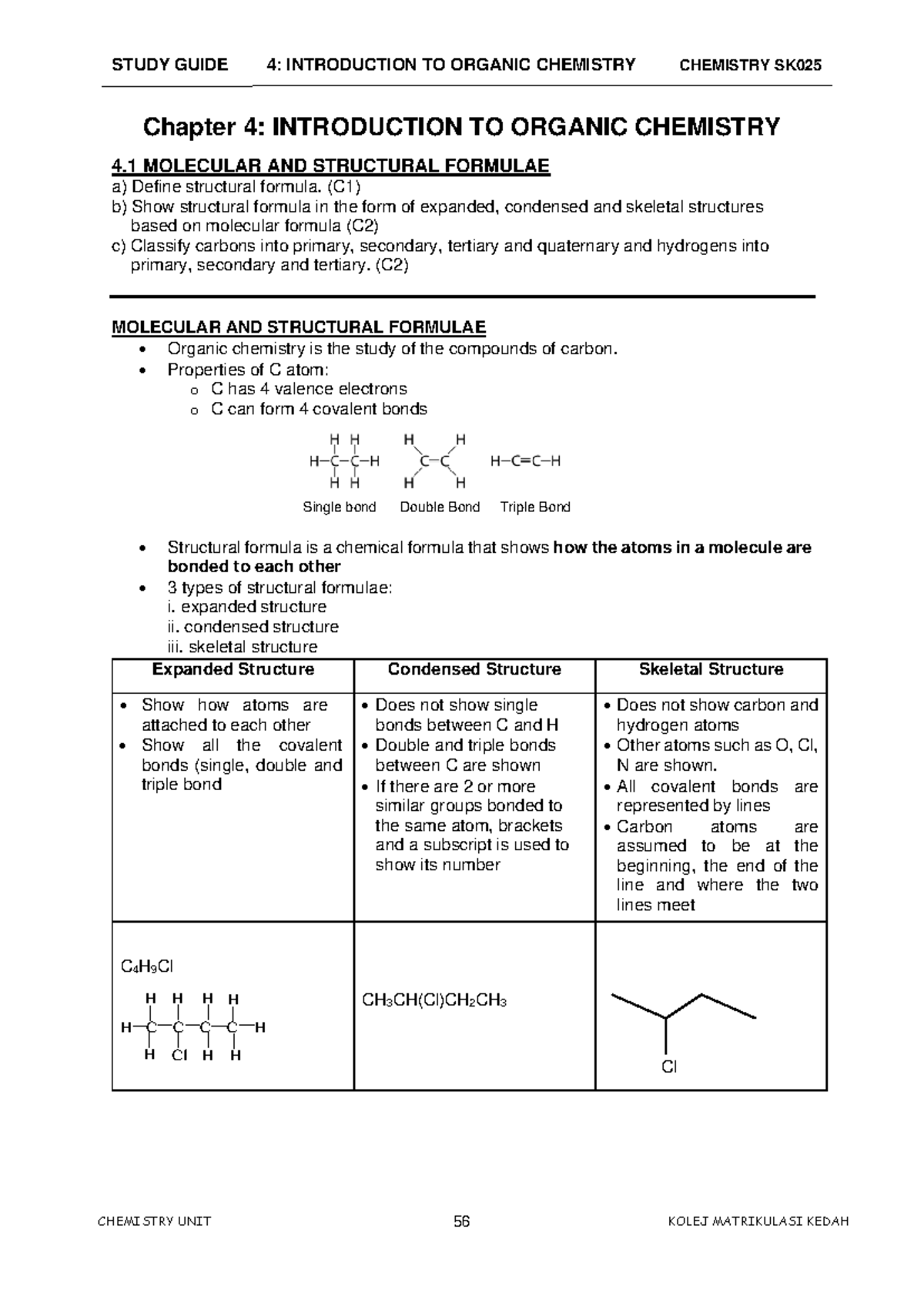 Study Guide 4: Chapter 4 - Introduction to Organic Chemistry SK025 ...