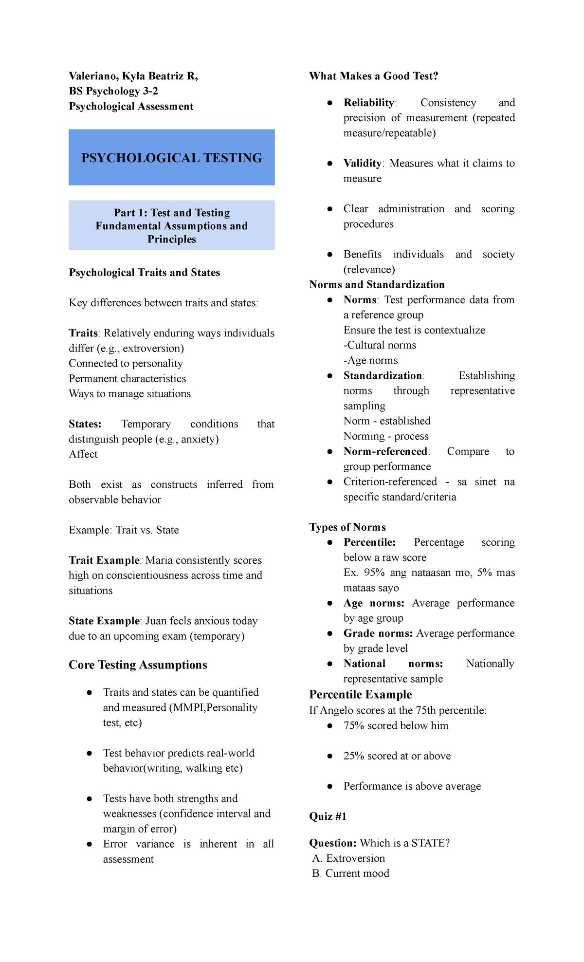 Psych Assess PSY 101 Midterm Review: Reliability and Validity in ...