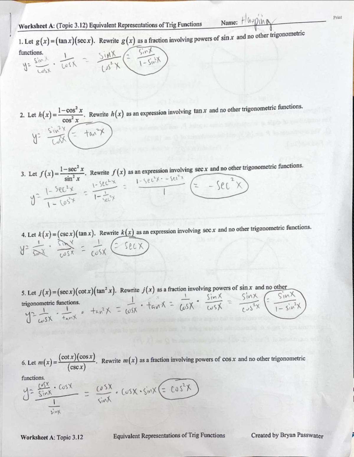 Trig Functions Paper Practice - Topic 3.12 (Part 1) Worksheet A - Studocu