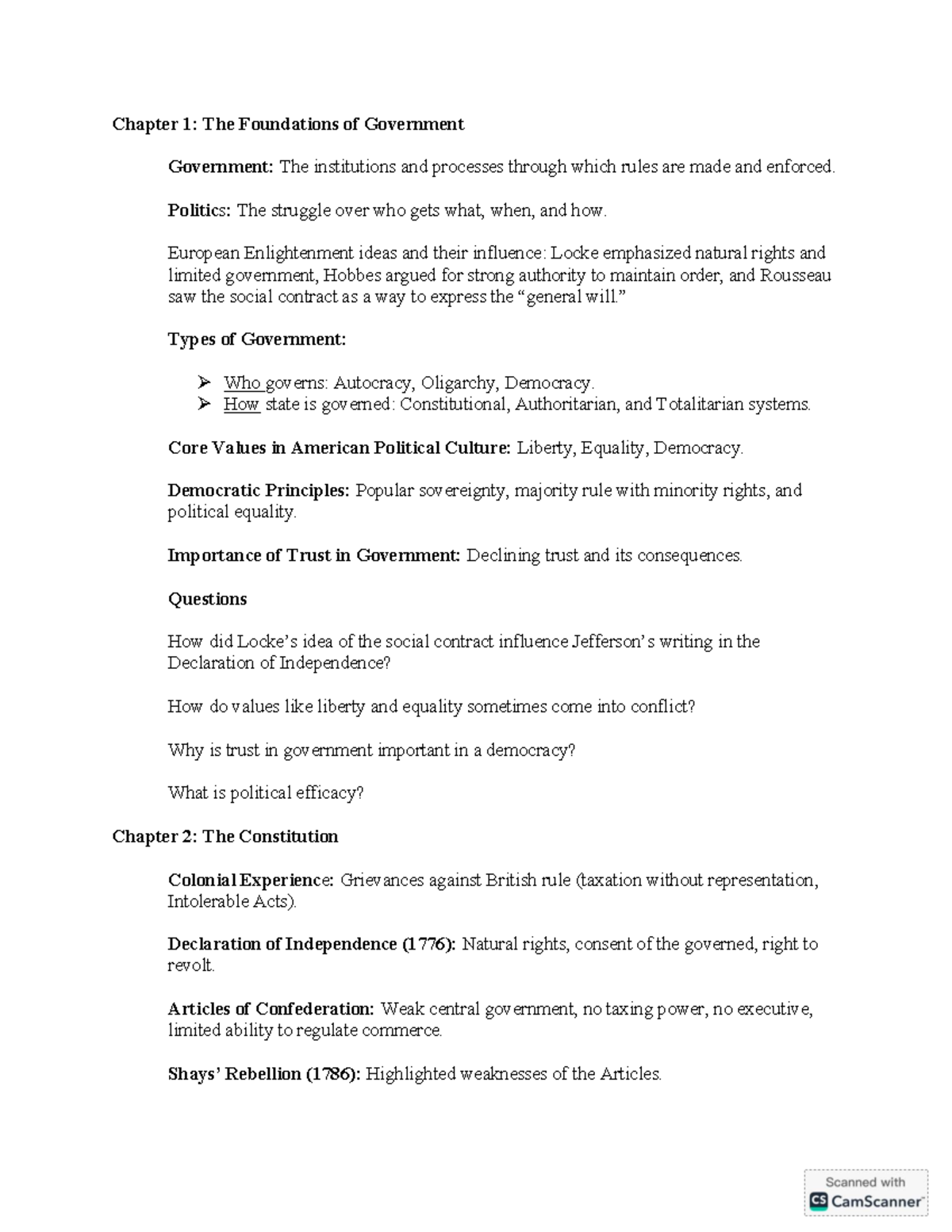 Foundations of Government & Constitutional Principles - POL101 - Studocu