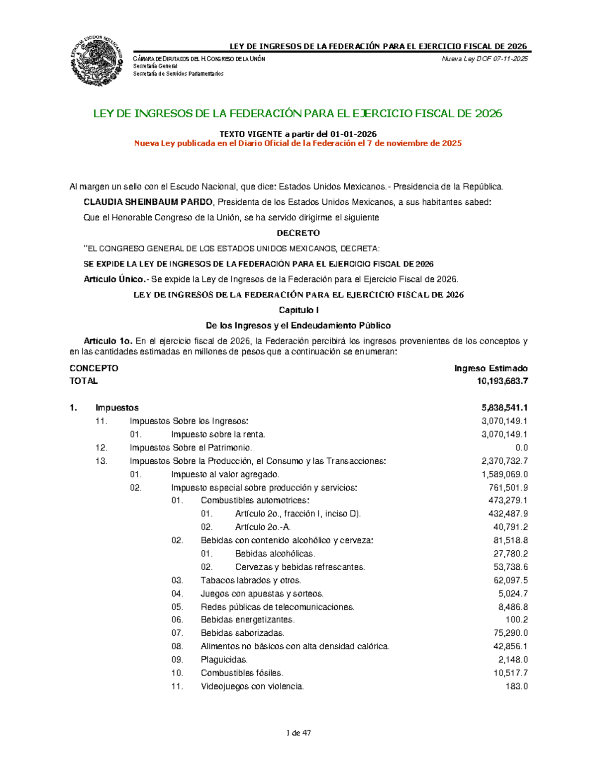 LEY DE INGRESOS DE LA FEDERACIÓN PARA EL EJERCICIO FISCAL 2026 - Studocu