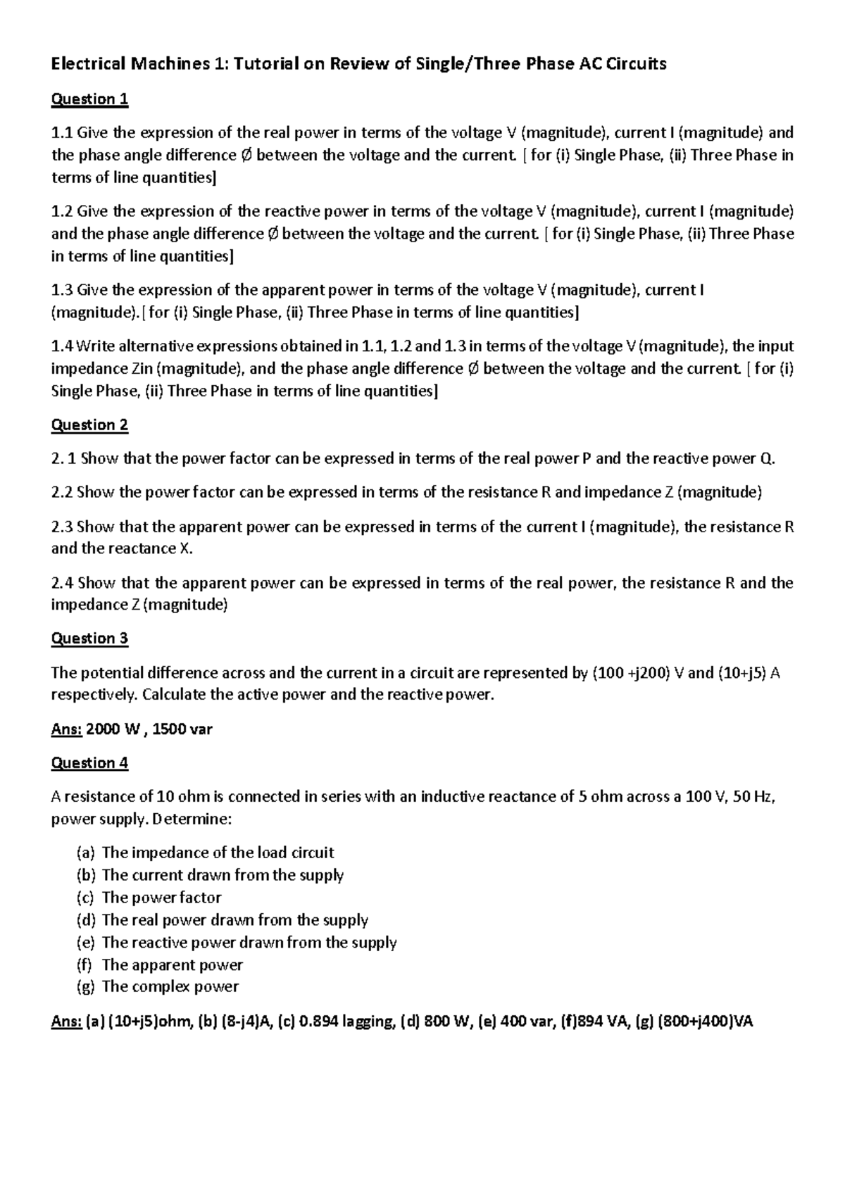 Electrical Machines 1: Final Tutorial on Single & Three Phase AC ...