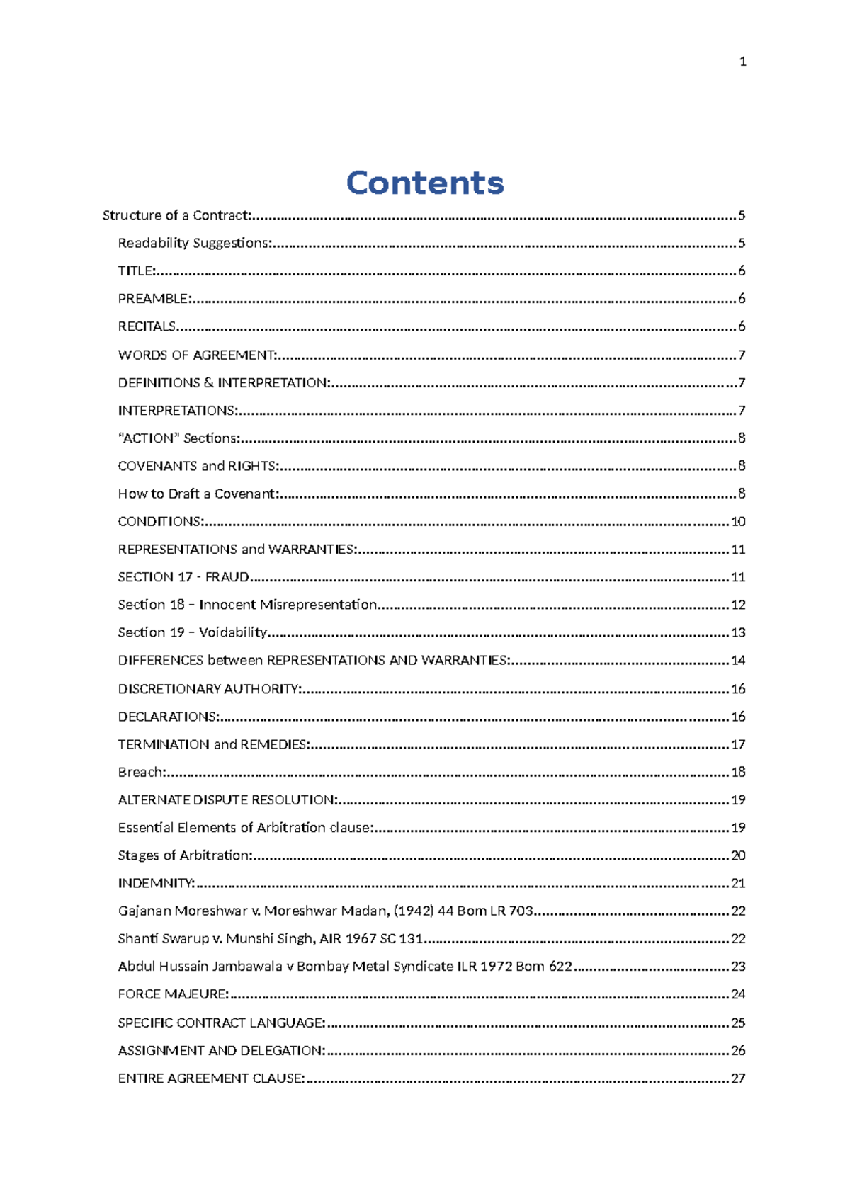Senior CCD Notes: Structure and Drafting of Contracts - Studocu