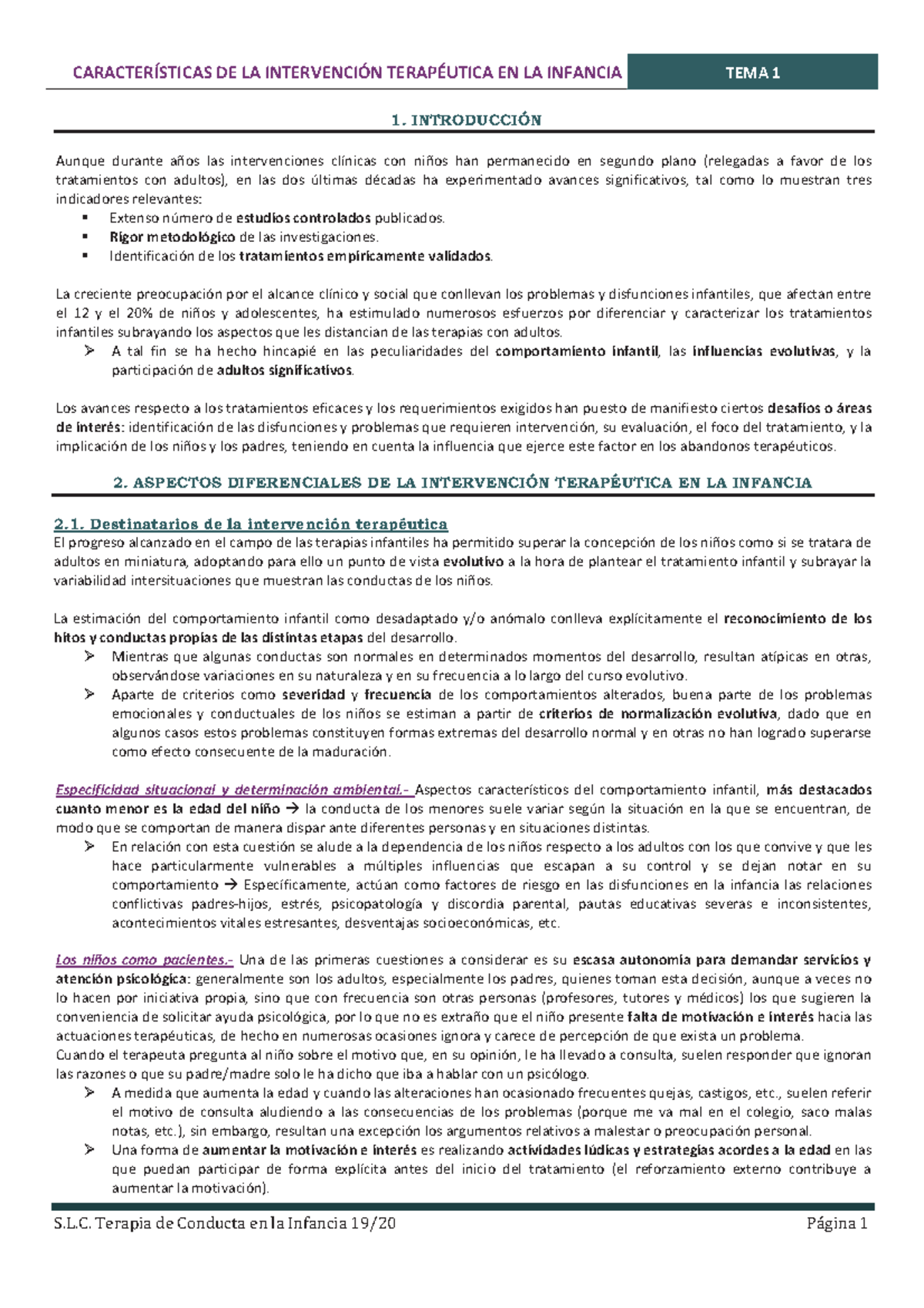 Resumen de Terapia de Conducta en la Infancia (TDC-101) - Studocu