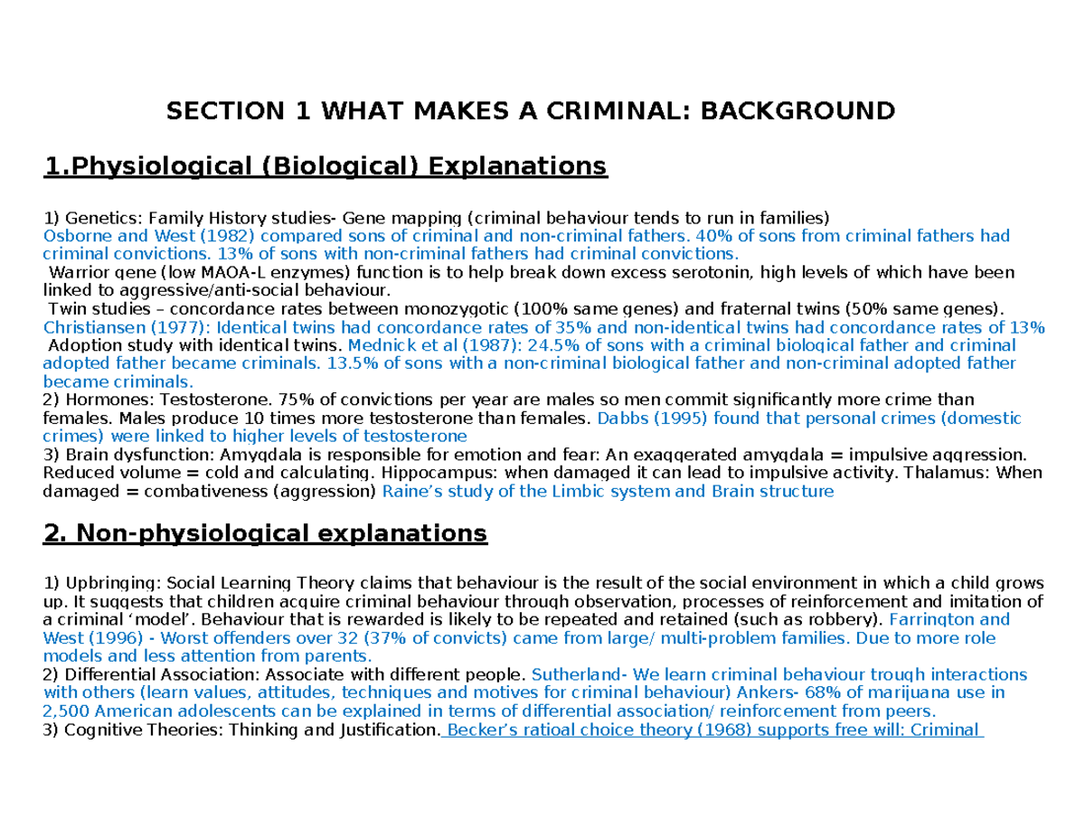 Criminal Behavior Explanations: Insights and Key Research (PSY 101 ...