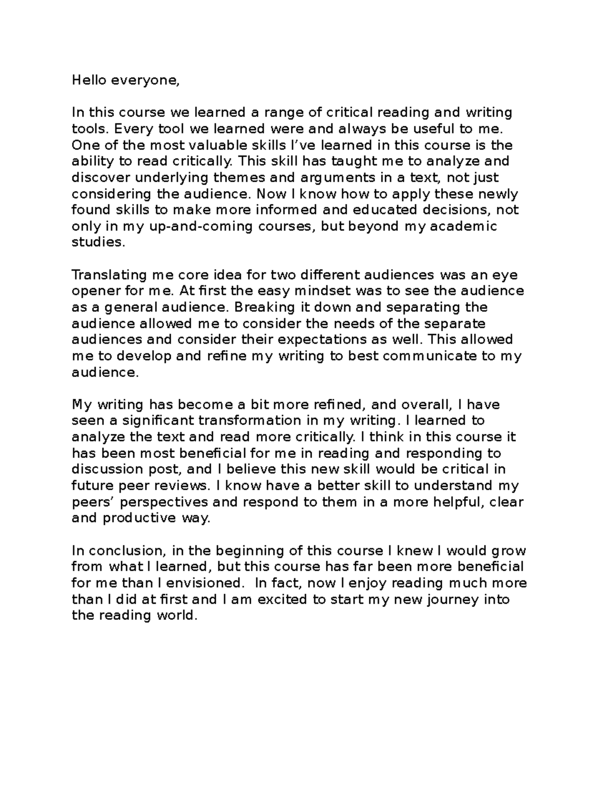 8-1 Discussion: Insights on Critical Reading and Writing Skills - Studocu