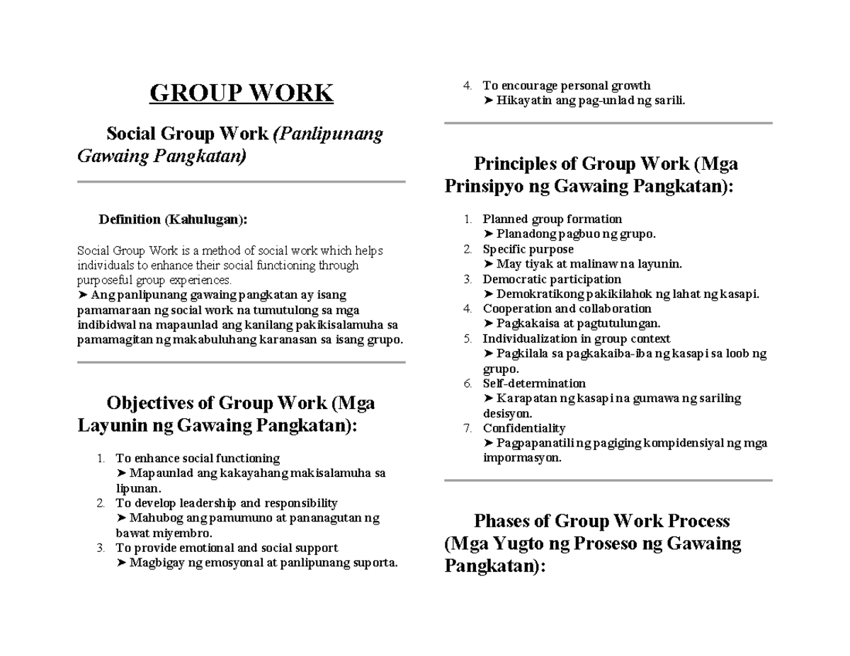 Social Work Method: Group Work Overview (Lecture Notes) - Studocu
