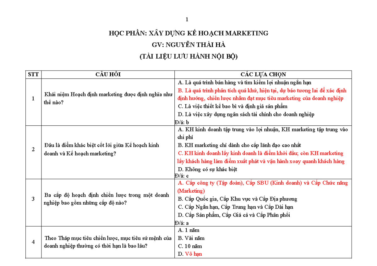 Xây Dựng Kế Hoạch Marketing - Tài Liệu Học Phần XDMKT - Document Preview