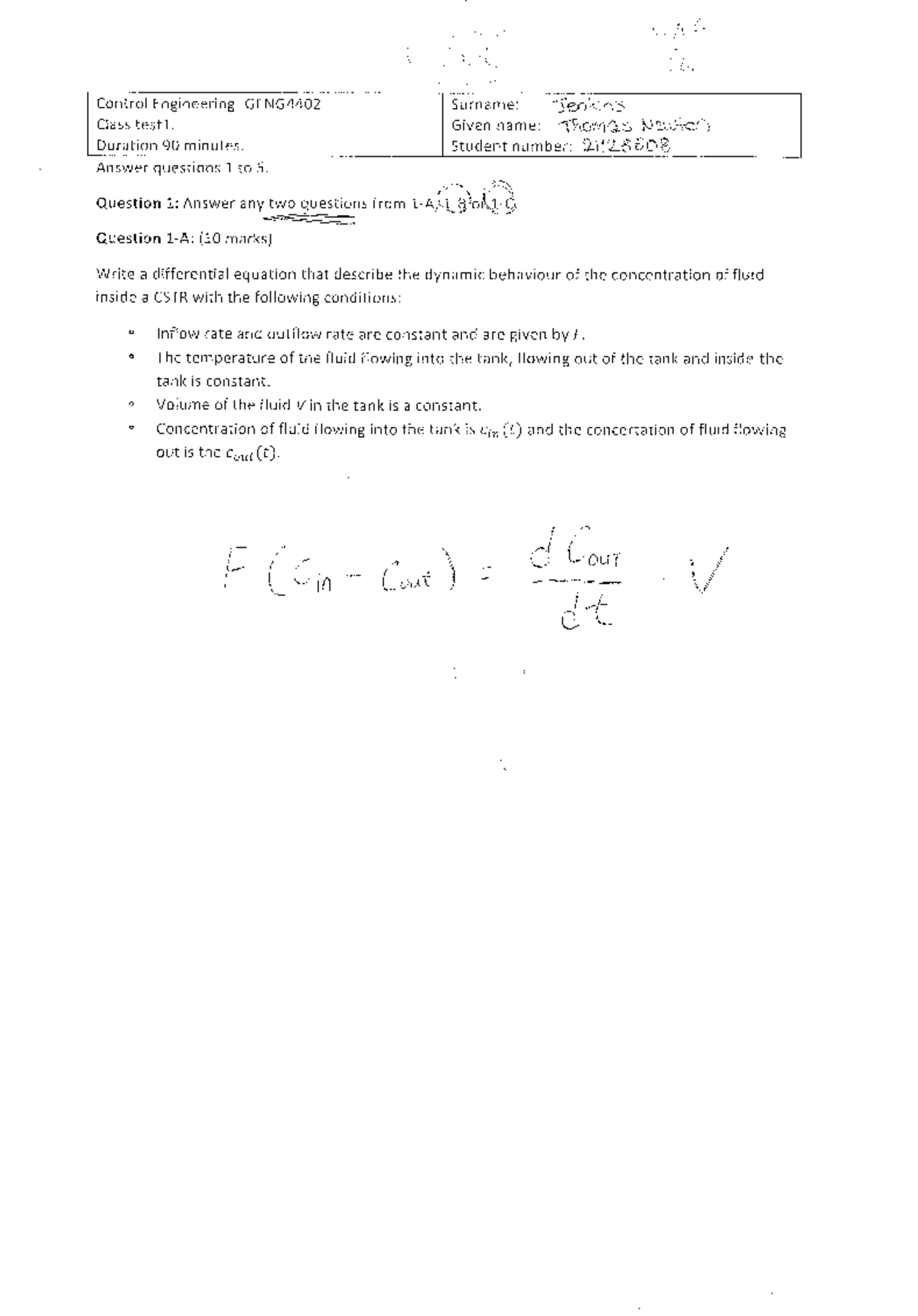 Control Engineering Class Test Answers - 28 Aug 2016 - Studocu