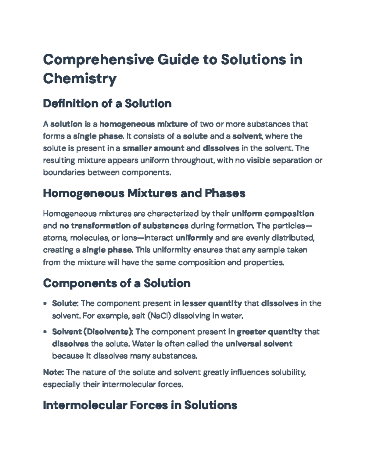 Comprehensive Overview of Solutions in Chemistry (CHEM 101 ...