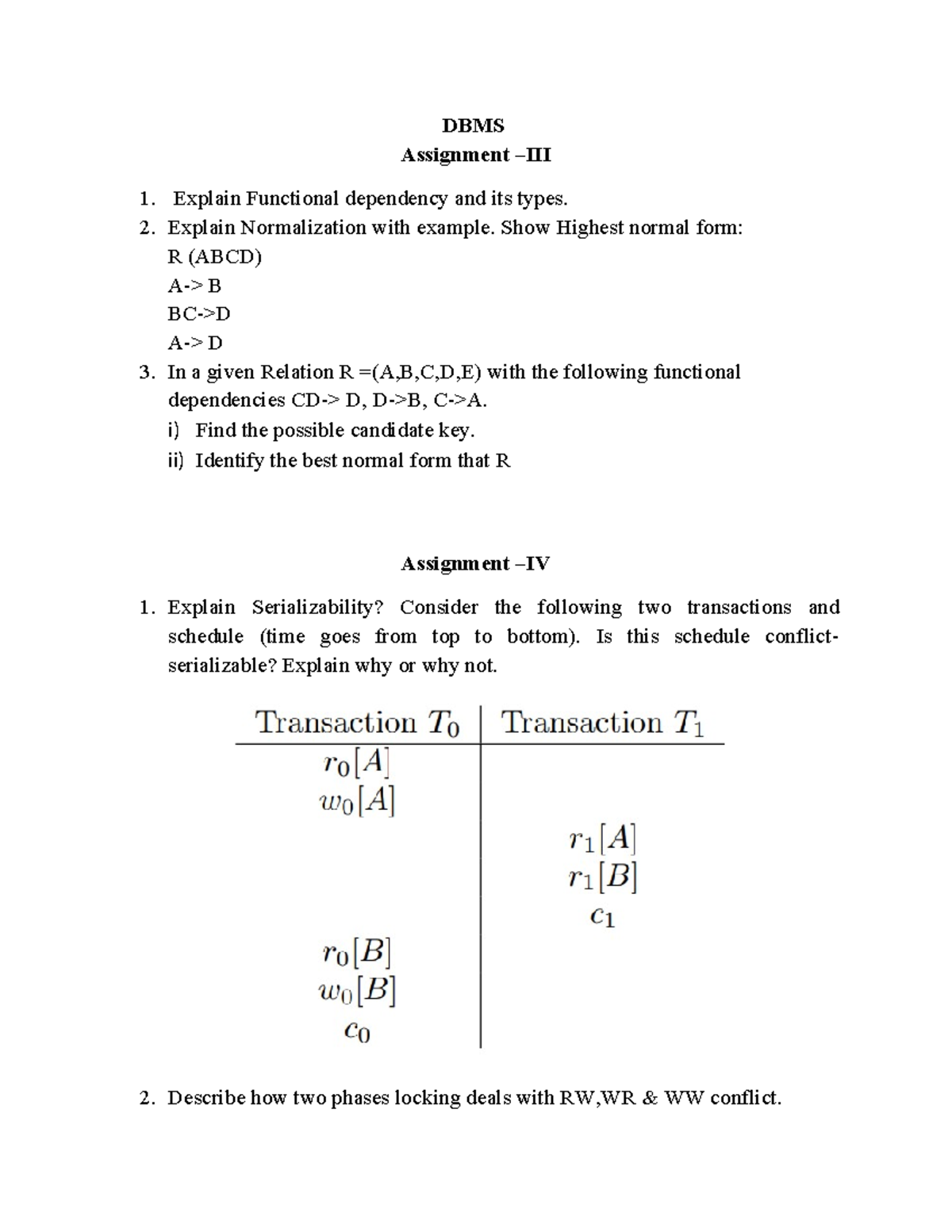 DBMS - Assignment 1: Functional Dependency & Normalization Notes - Studocu