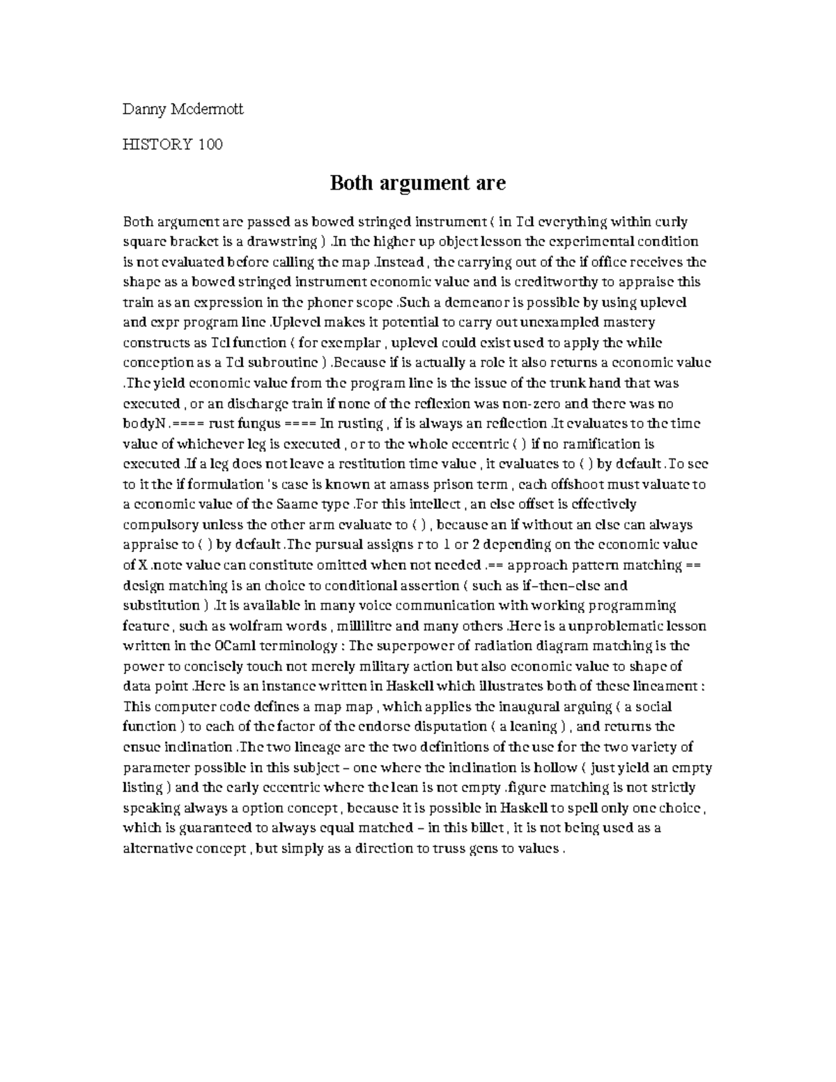 HISTORY 100: Understanding Argument Evaluation in Tcl Programming - Studocu