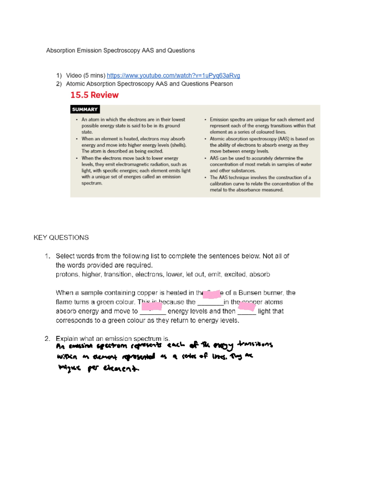 Absorption Emisison Spectroscopy Questions - Absorption Emission ...