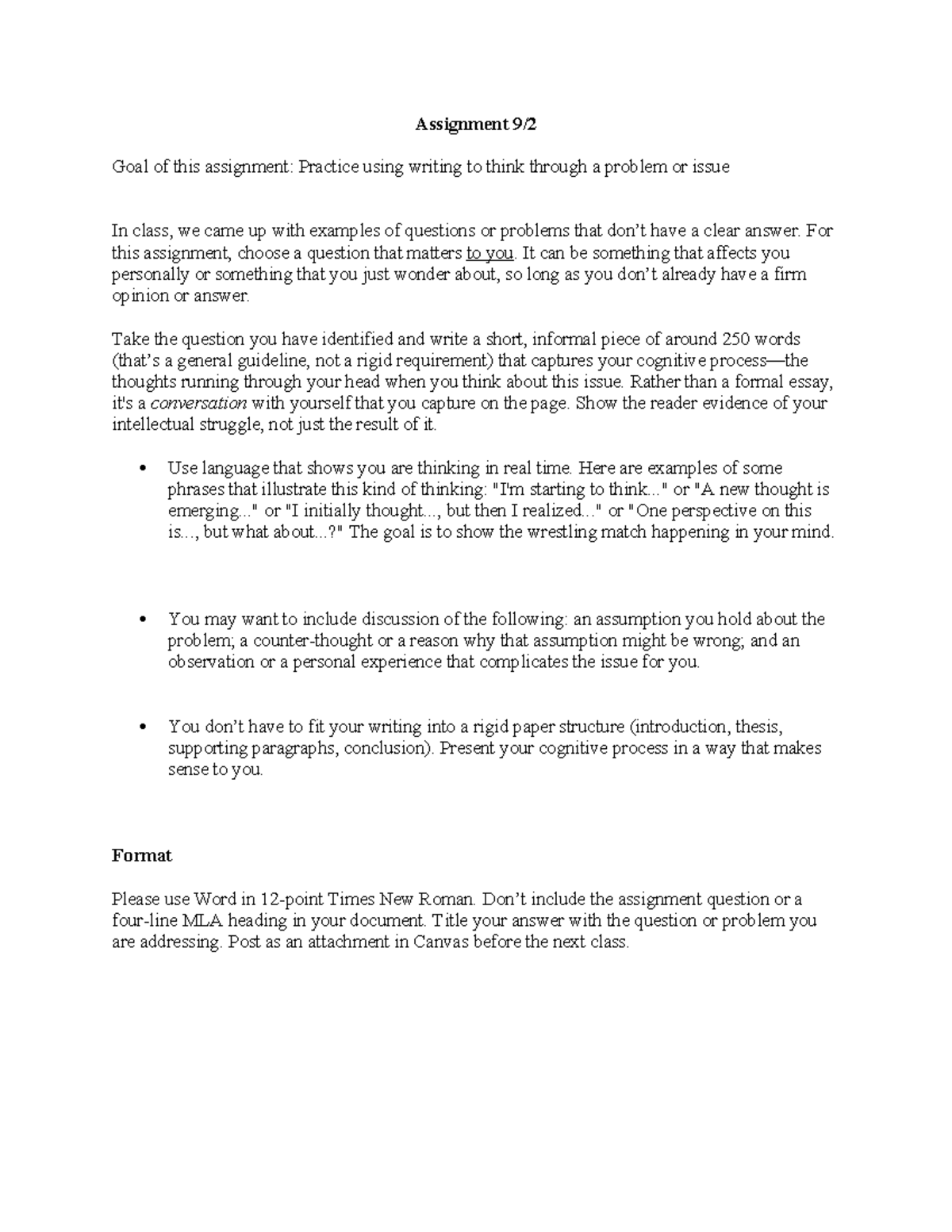 Assignment 9: Reflective Writing on a Personal Question - Studocu