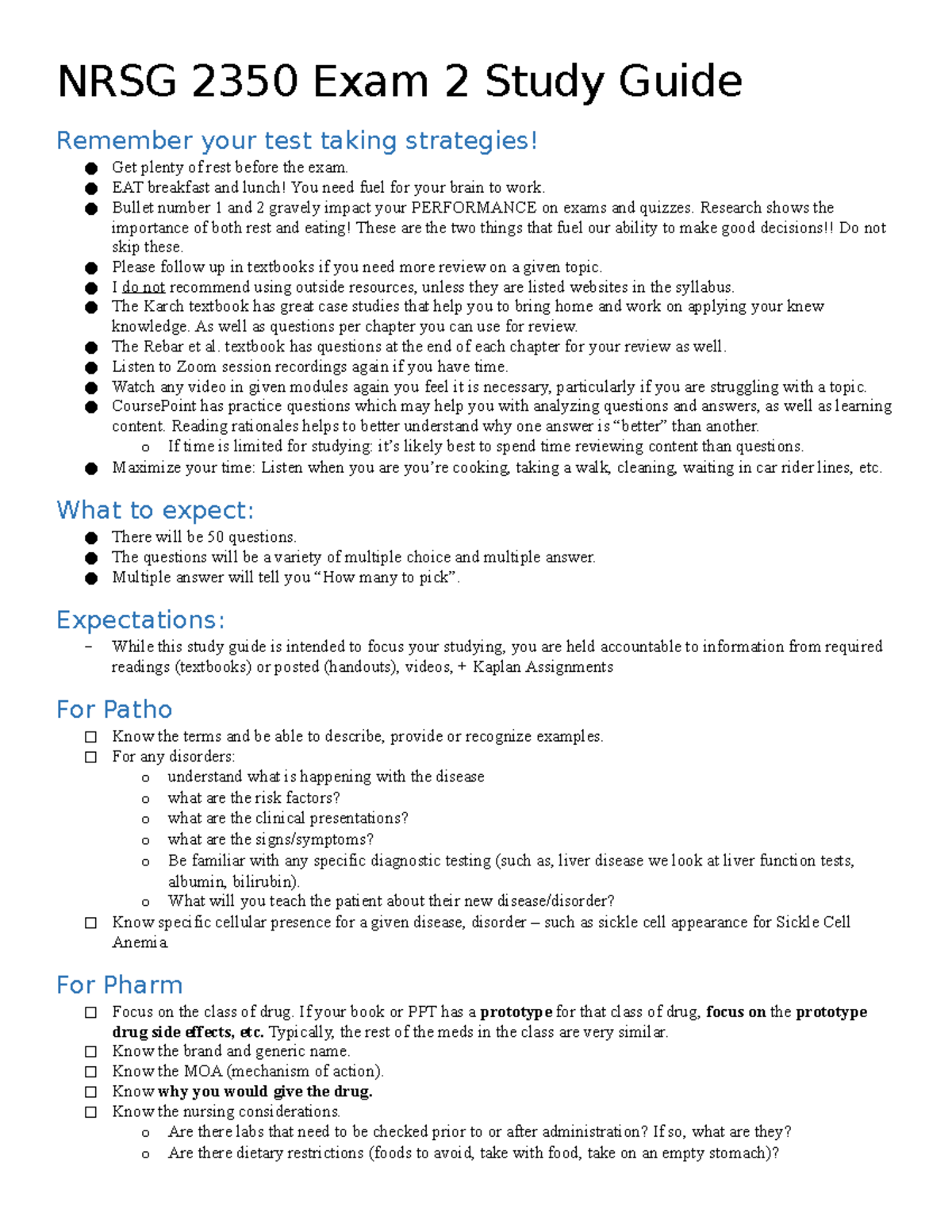 NRSG 2350 Exam 2 Comprehensive Study Guide for Success - Studocu