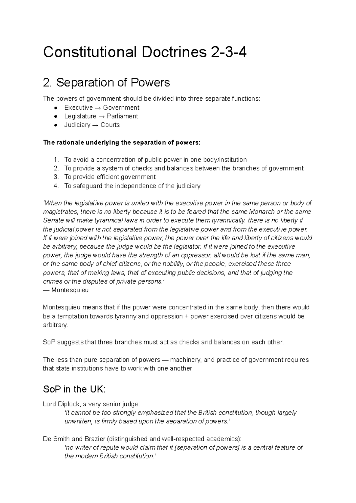 Doctrines 2-3-4 - Separation of Powers The powers of government should ...