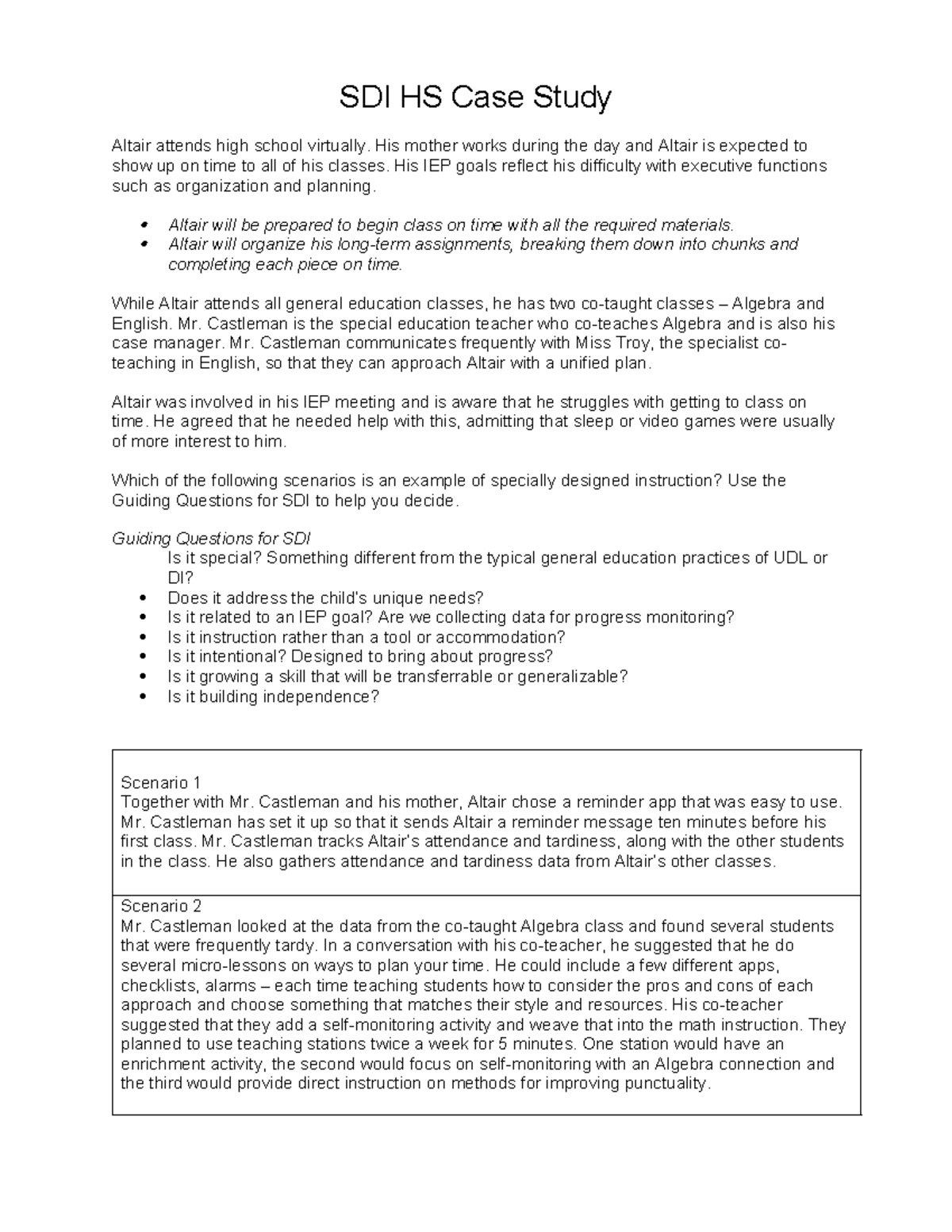 SDI HS Case Study: Strategies for Altair's Instructional Support - Studocu
