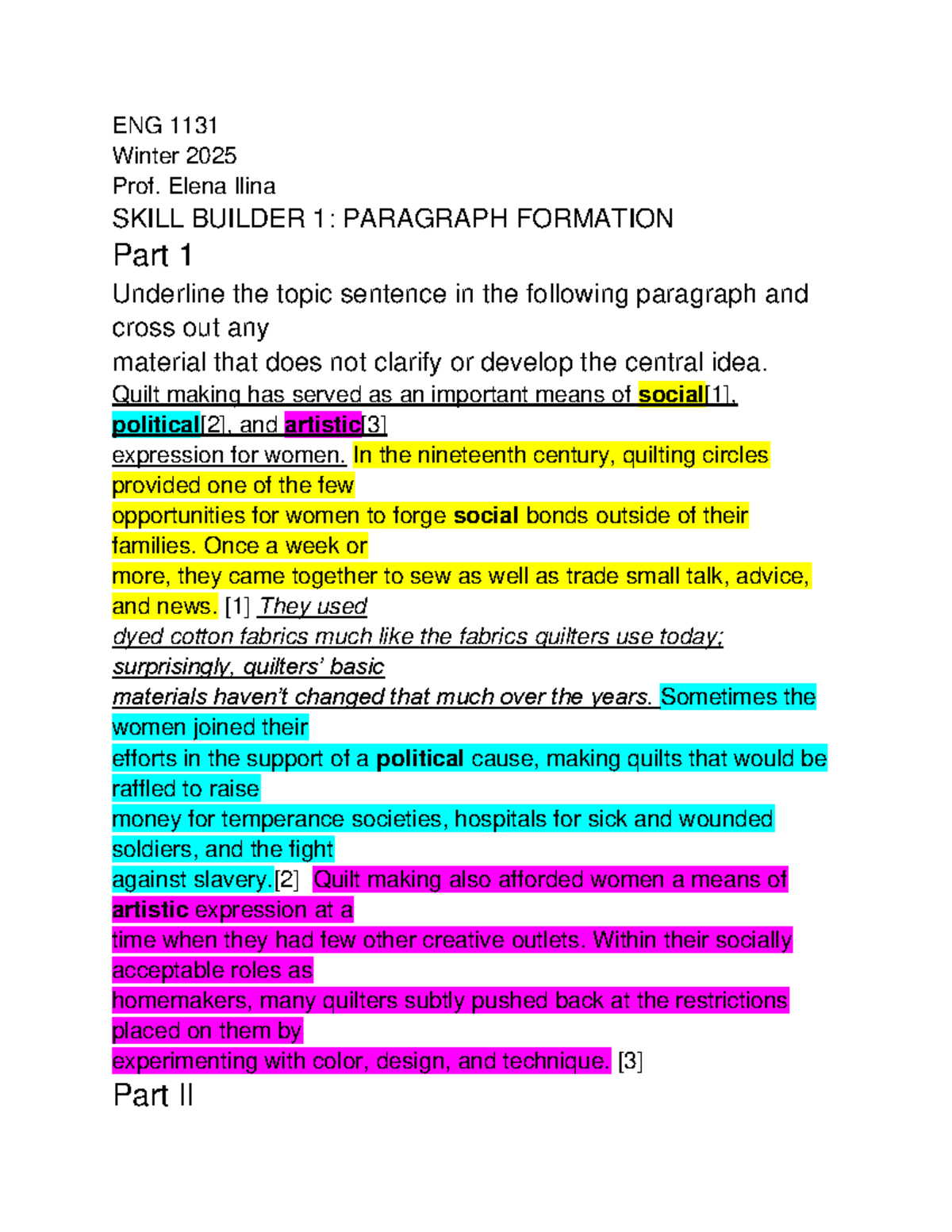 ENG 1131 Winter 2025 Skill builder 1: Paragraph formation and revision ...