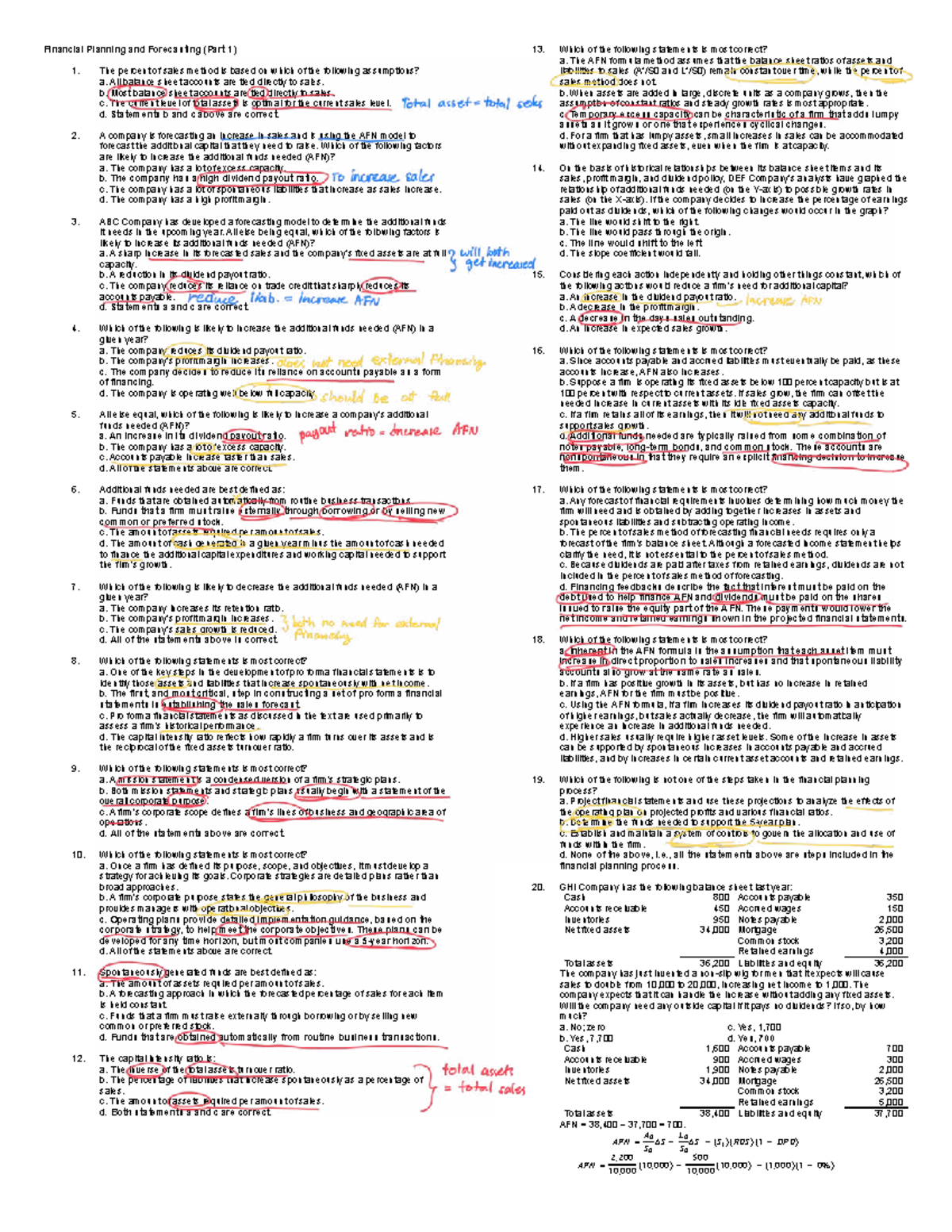 Working Capital & Forecasting (FIN 101) - Key Concepts and Models - Studocu