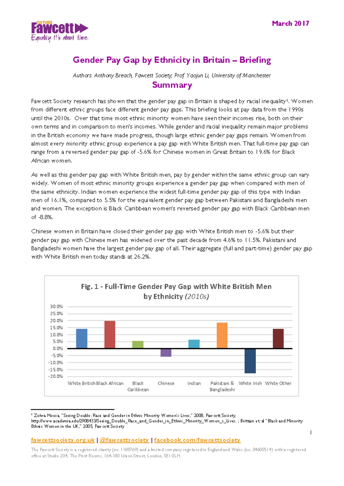 Fawcett Society Briefing: Gender Pay Gap by Ethnicity in Britain (2017 ...