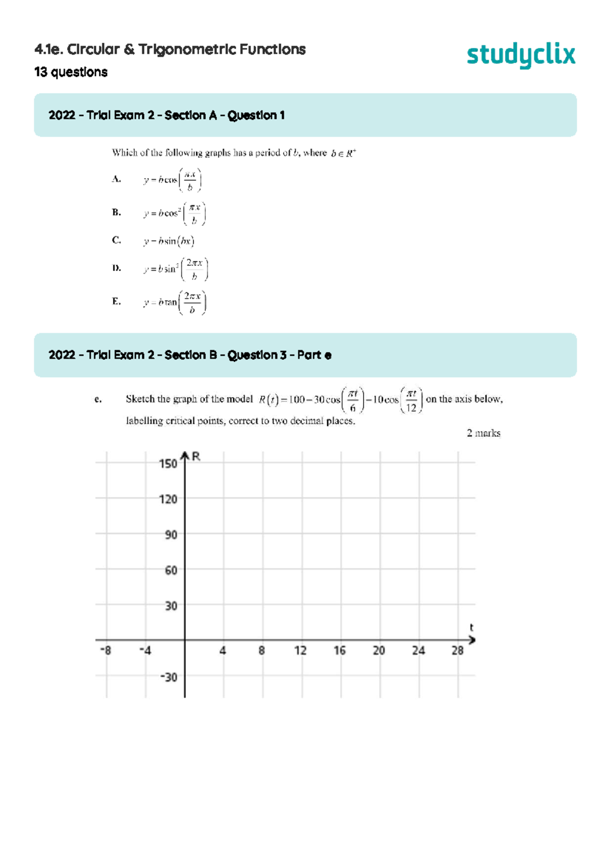 4.1e. Circular & Trigonometric Functions: 2022 Trial Exam Questions ...