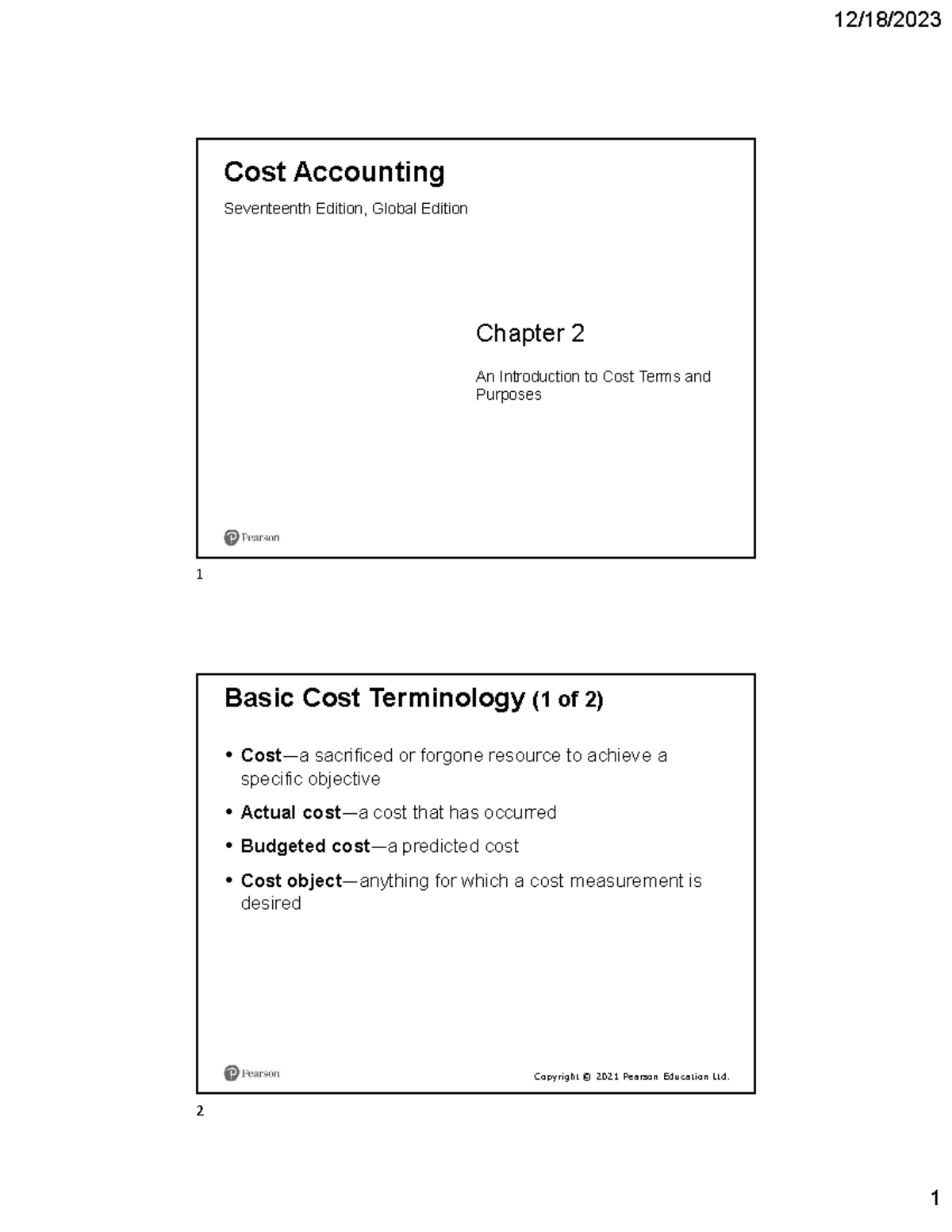 Cost Accounting Chapter 2 Summary Notes - Key Terminology & Concepts ...