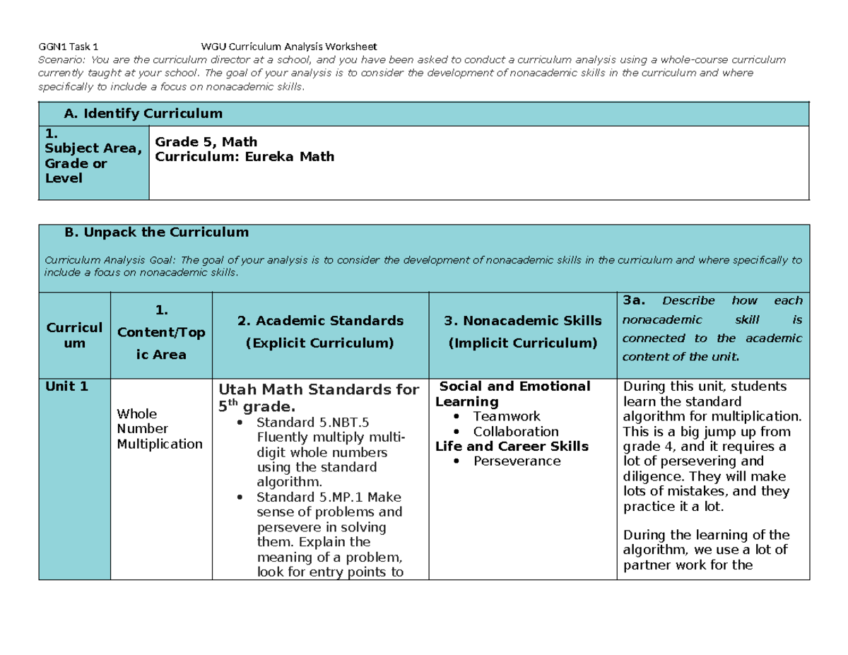 D630 Task 1 - Curriculum Analysis Passed - Scenario: You are the ...