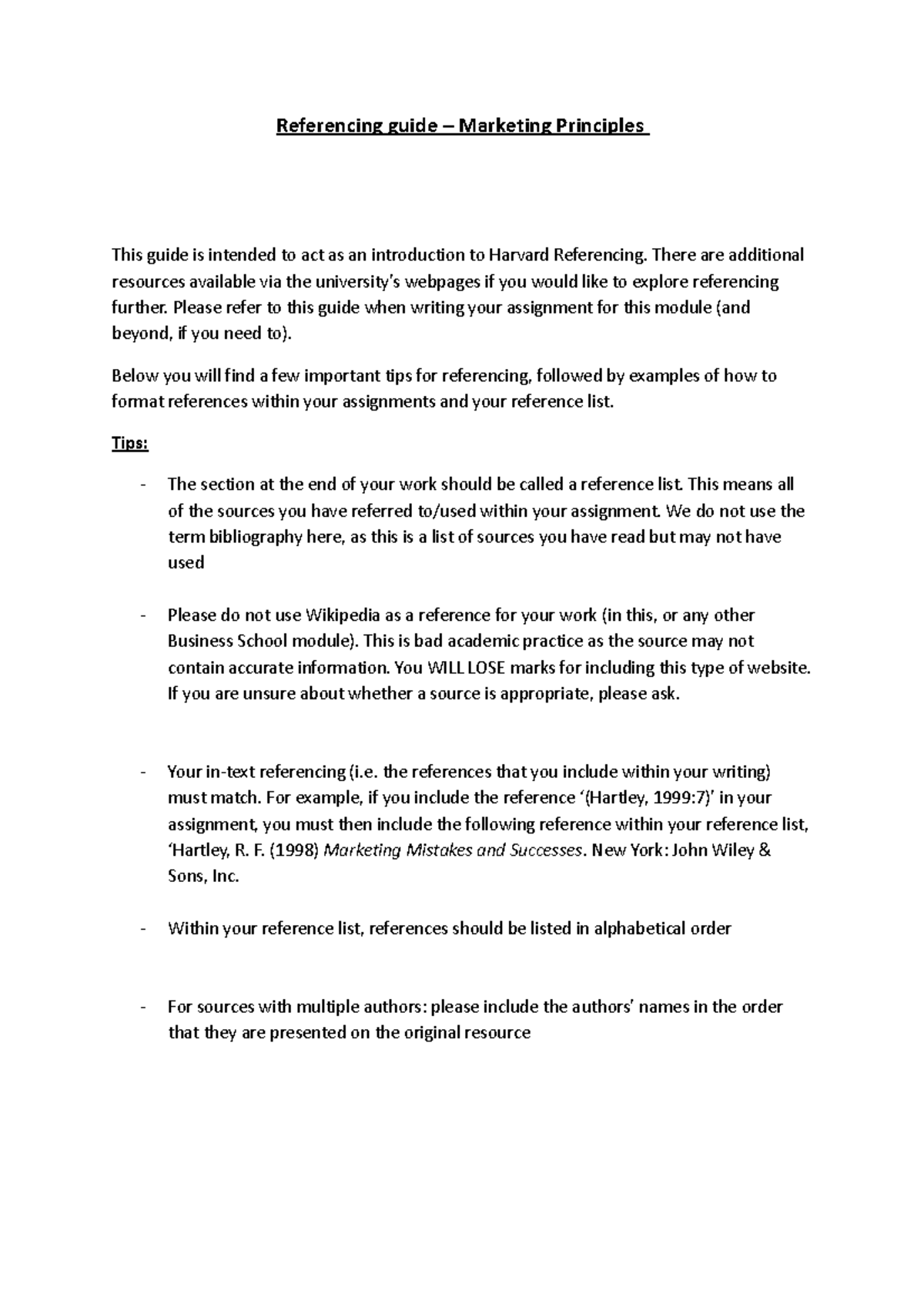 Harvard Referencing Guide for Marketing Principles Assignments - Studocu