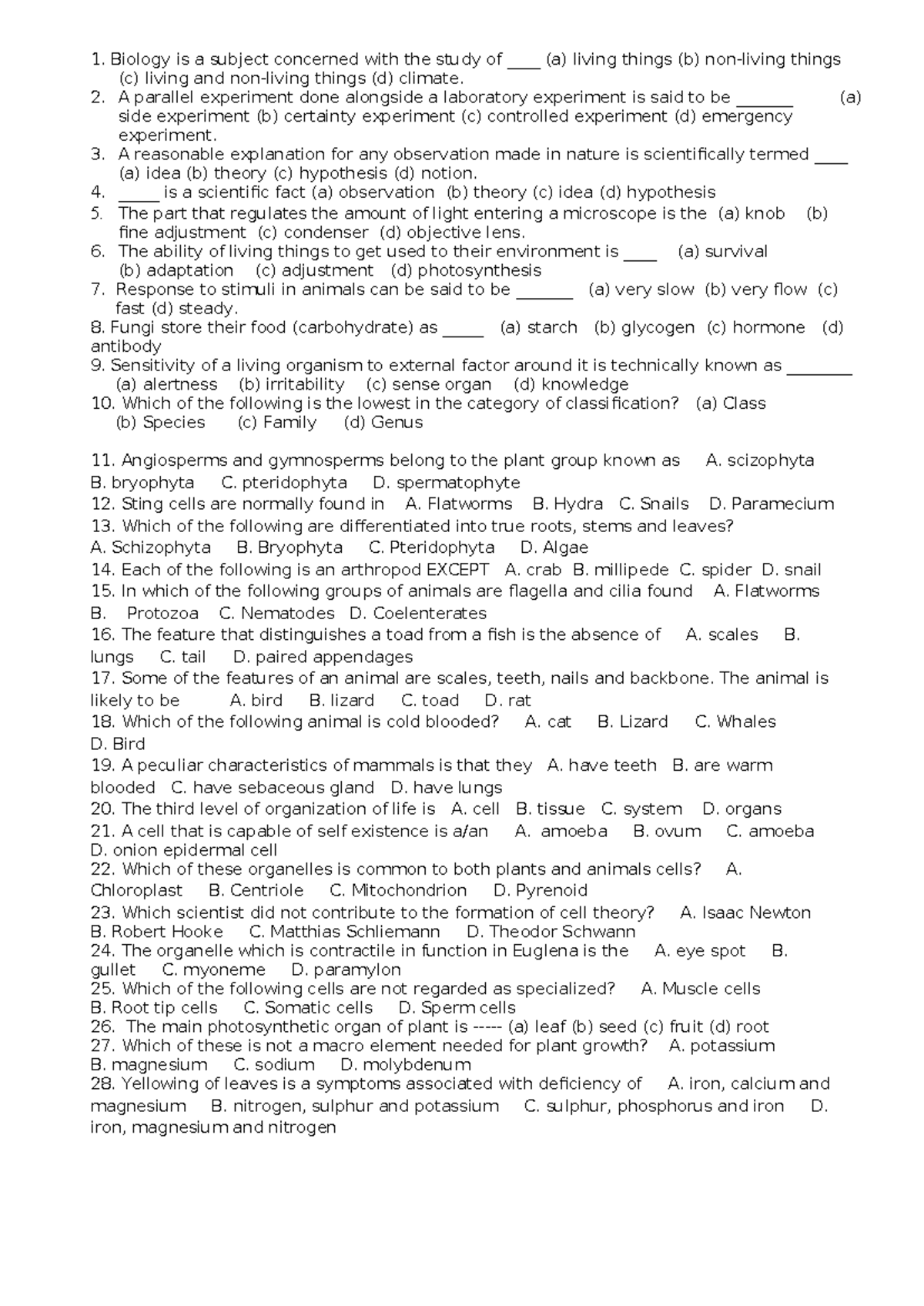 Biology 101: Final Exam Review Questions and Answers - Studocu