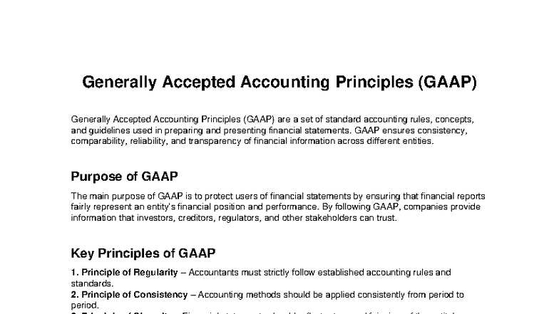GAAP Overview: Key Principles & Importance in Financial Reporting - Studocu