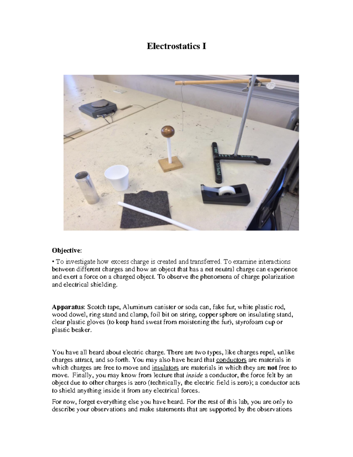 Electrostatics I Lab Report: Investigation of Charge Behavior - Studocu