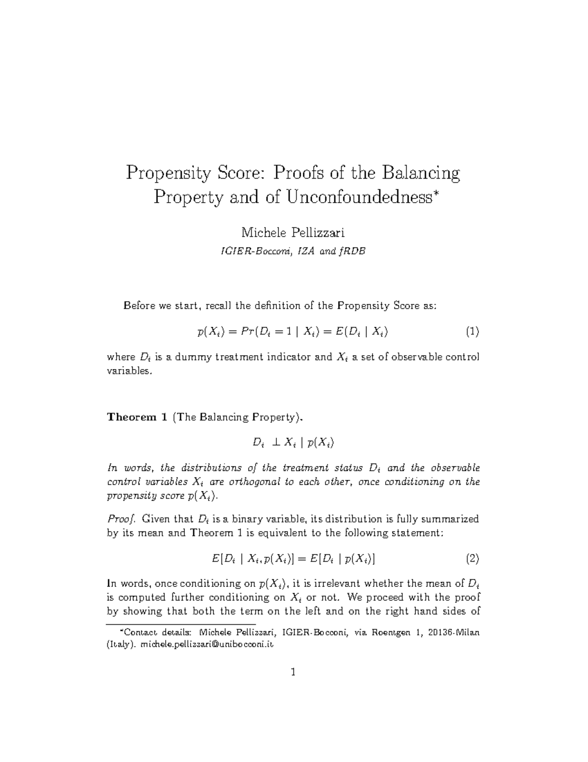 Propensity Score Analysis: Balancing Property Proofs (2010) - Studocu