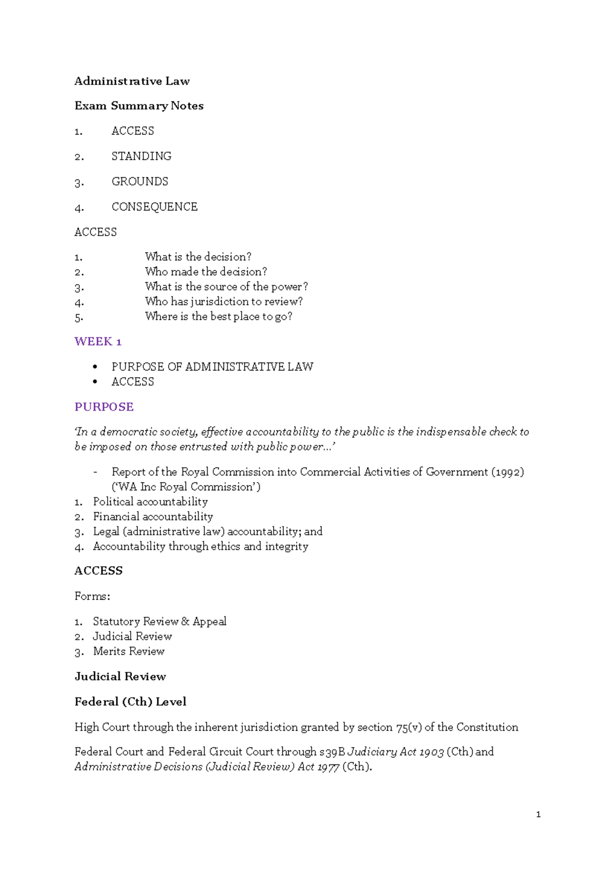 Administrative Law (LAW 101): Exam Summary Notes and Key Concepts - Studocu